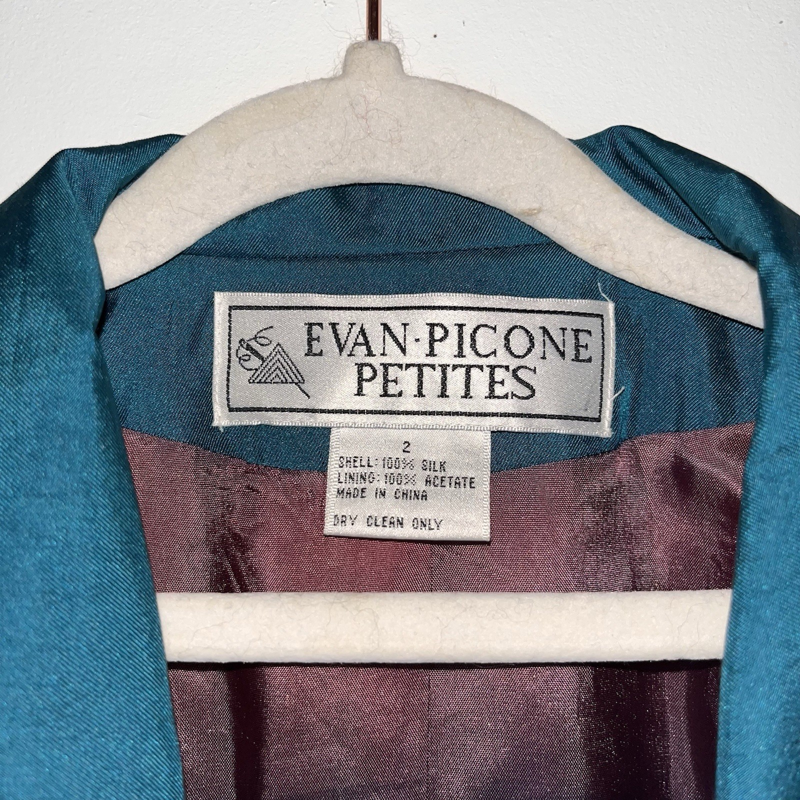 Vintage Evan Picone Silk Emerald Blazer Lined Front Button Single Breasted