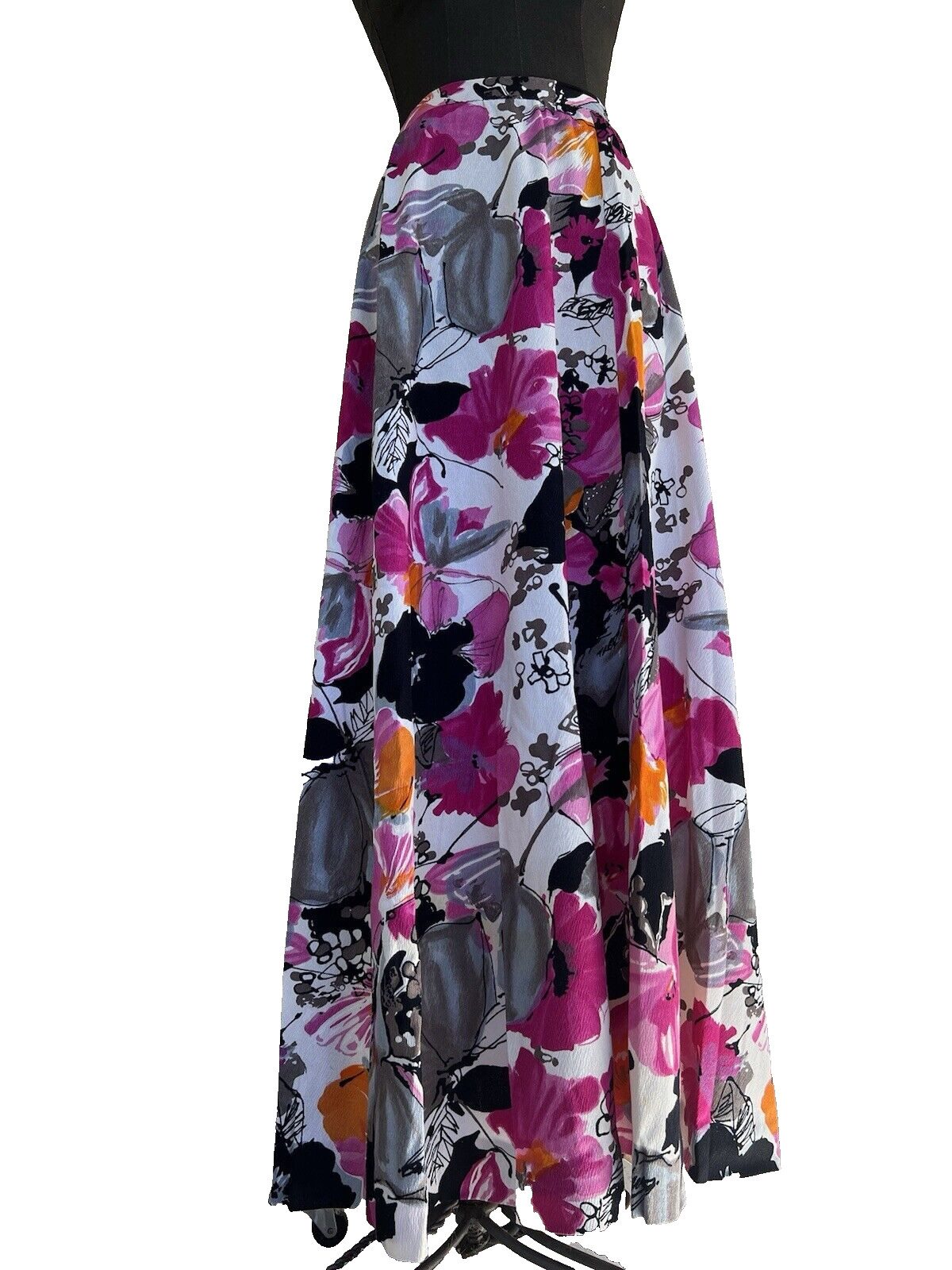 VTG 50’s 60’s Abstract Pink Black Prints Hand Made Barcloth Maxi Poodle Skirt M