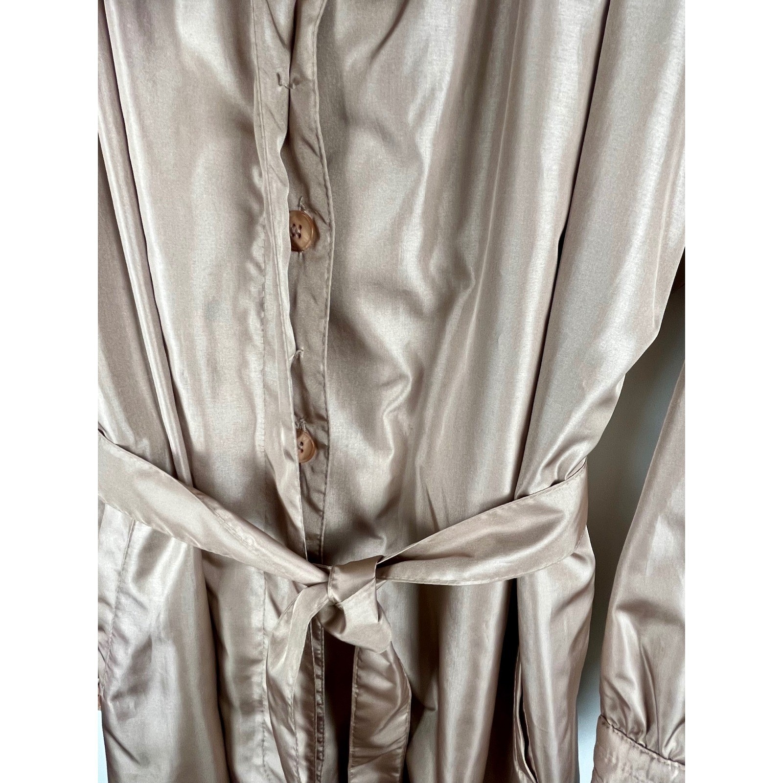 Vintage Foxland by Larson Taupe Belted Trench Coat Puff Sleeve Long Coat