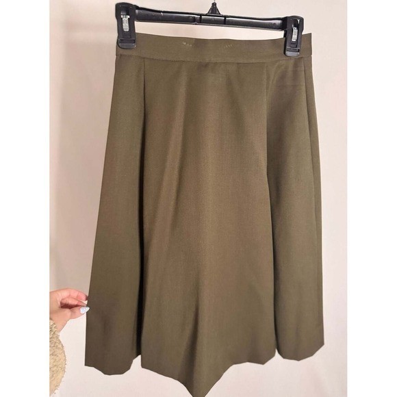David Brooks Vintage Worsted Wool Blend Midi A-Line Skirt Olive Green USA Made