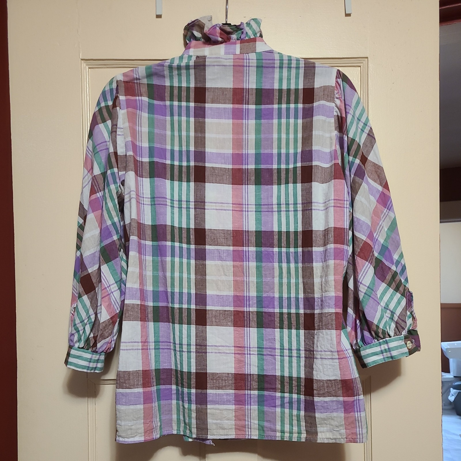Vintage Early 80’s Women’s Plaid Madras Prarie Blouse LEO PALEY NY – Sz L 14