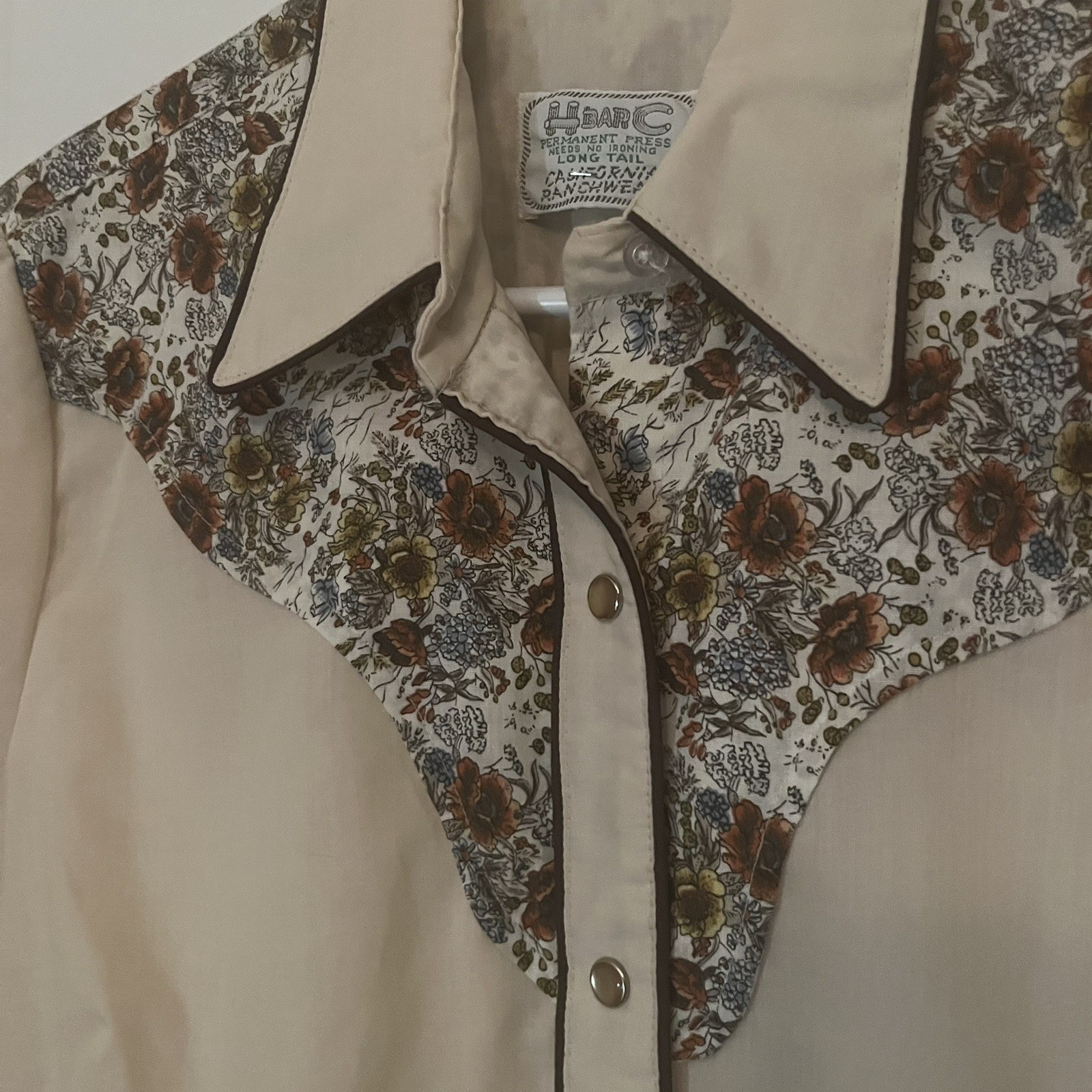Vintage H BAR C California Ranchwear Western Shirt Floral Brown 70s SIZE 36