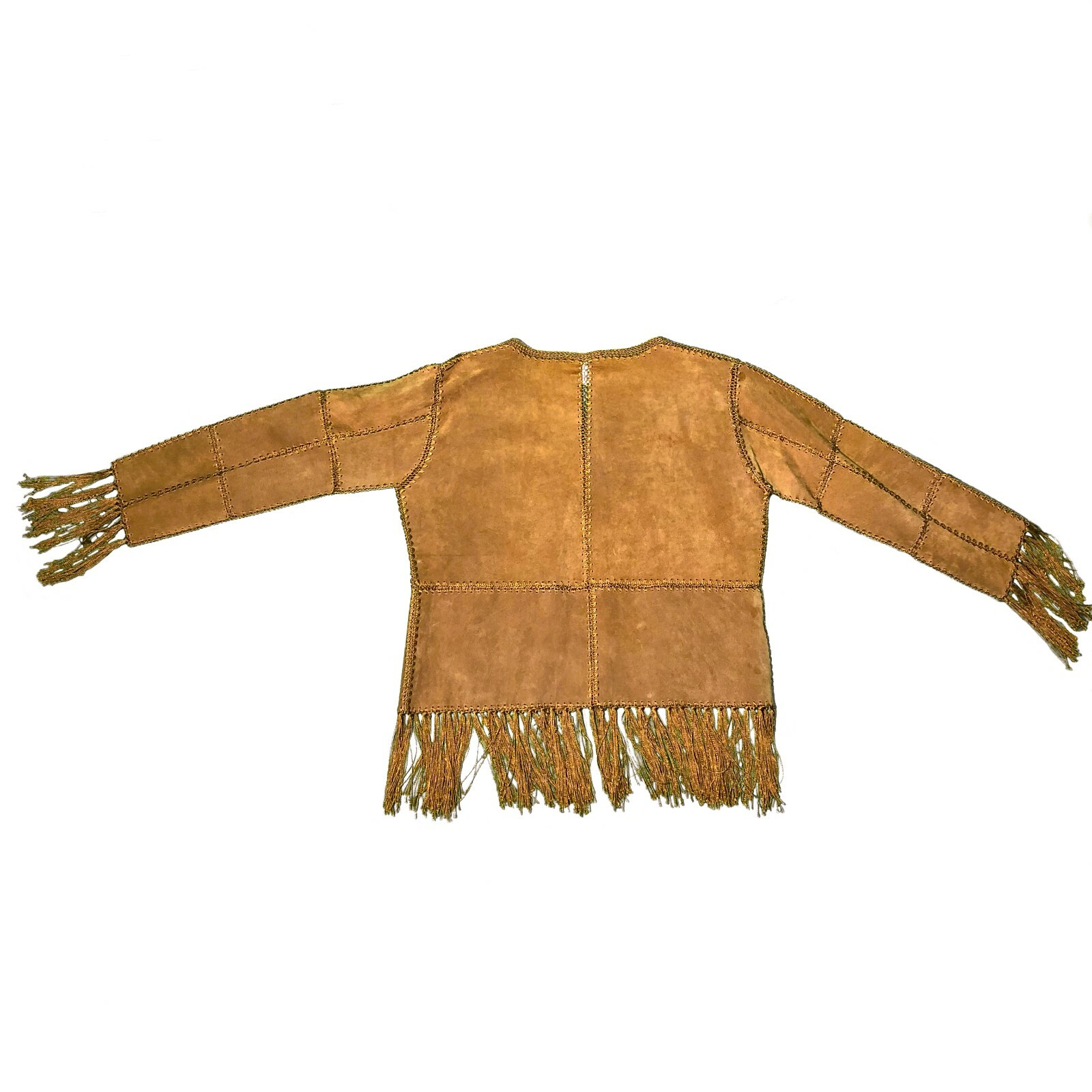 Vintage 90s Y2K Mall Goth Grunge Brown Kroshetta by Papillon Fringe Jacket Rare