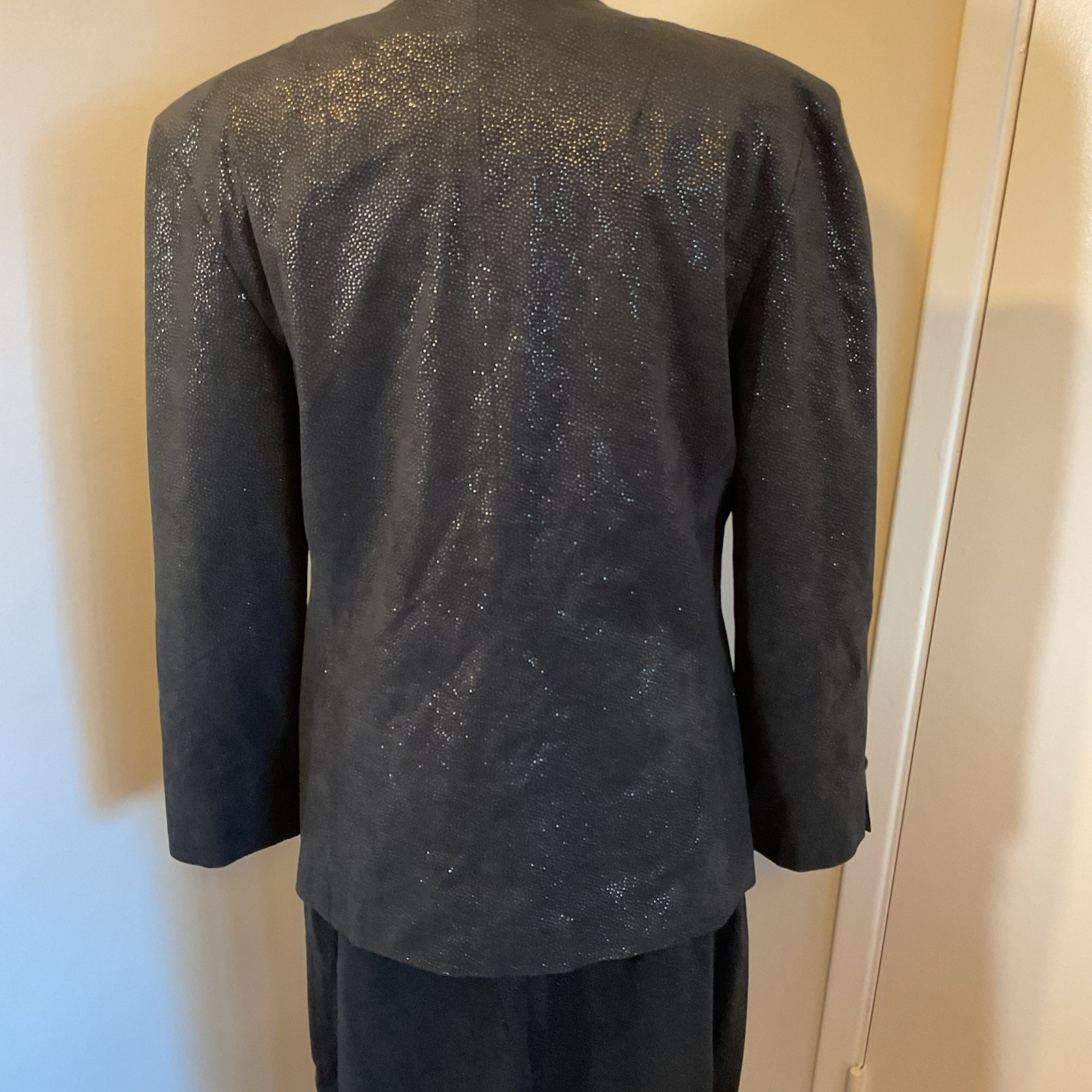 Vintage 80s Count Romi Ultra Suede Black Suit / Pencil Skirt Set Size 14