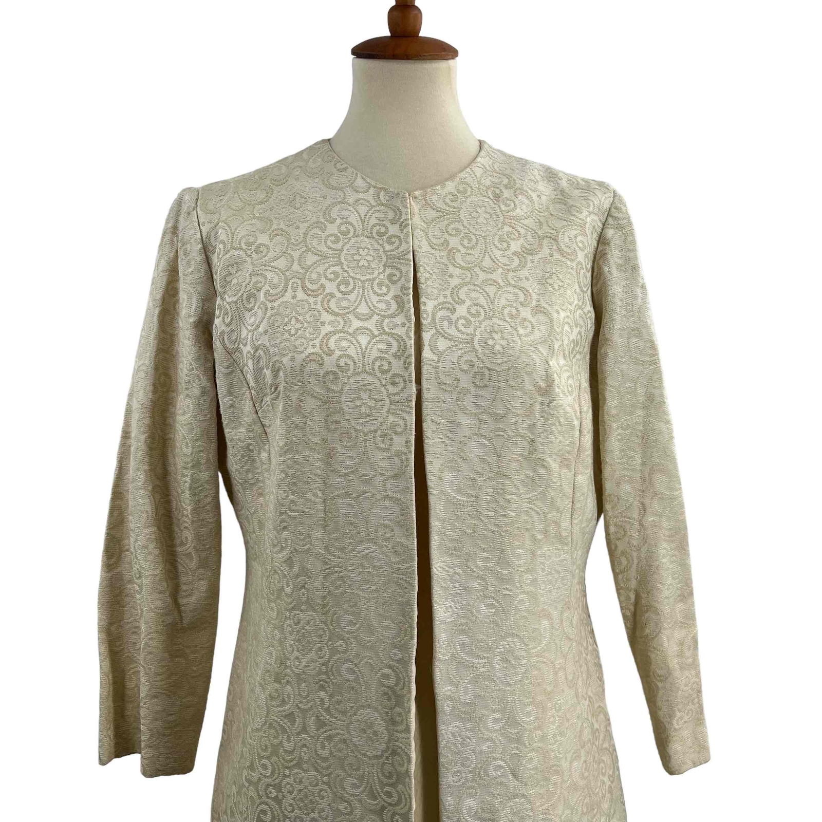 Vintage Cream Brocade Midi Evening Overcoat Womens Med / Large (estimated)