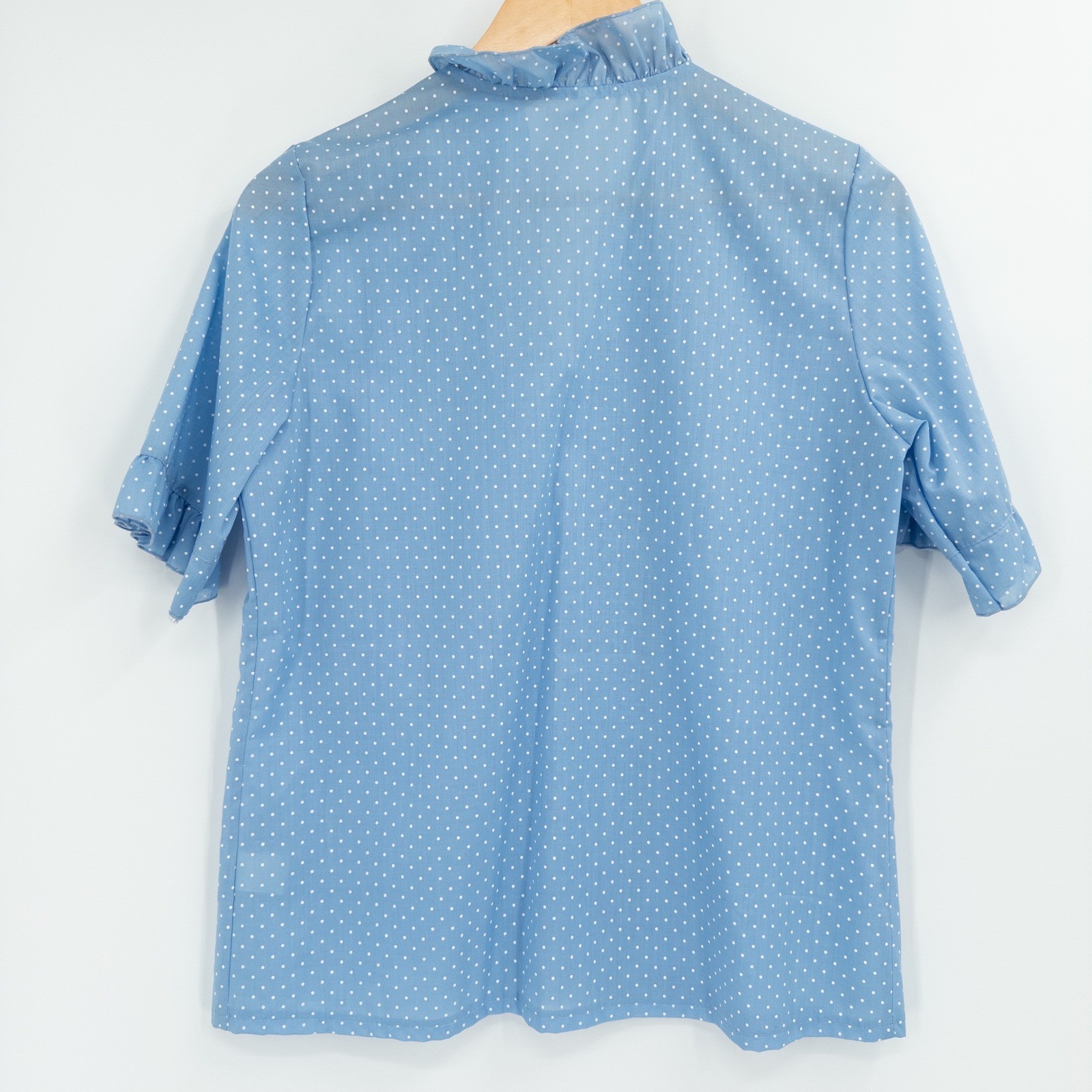 Vintage Prairie Blouse Womens S Blue Polka Dot Ruffle Cottage Granny Retro Femme