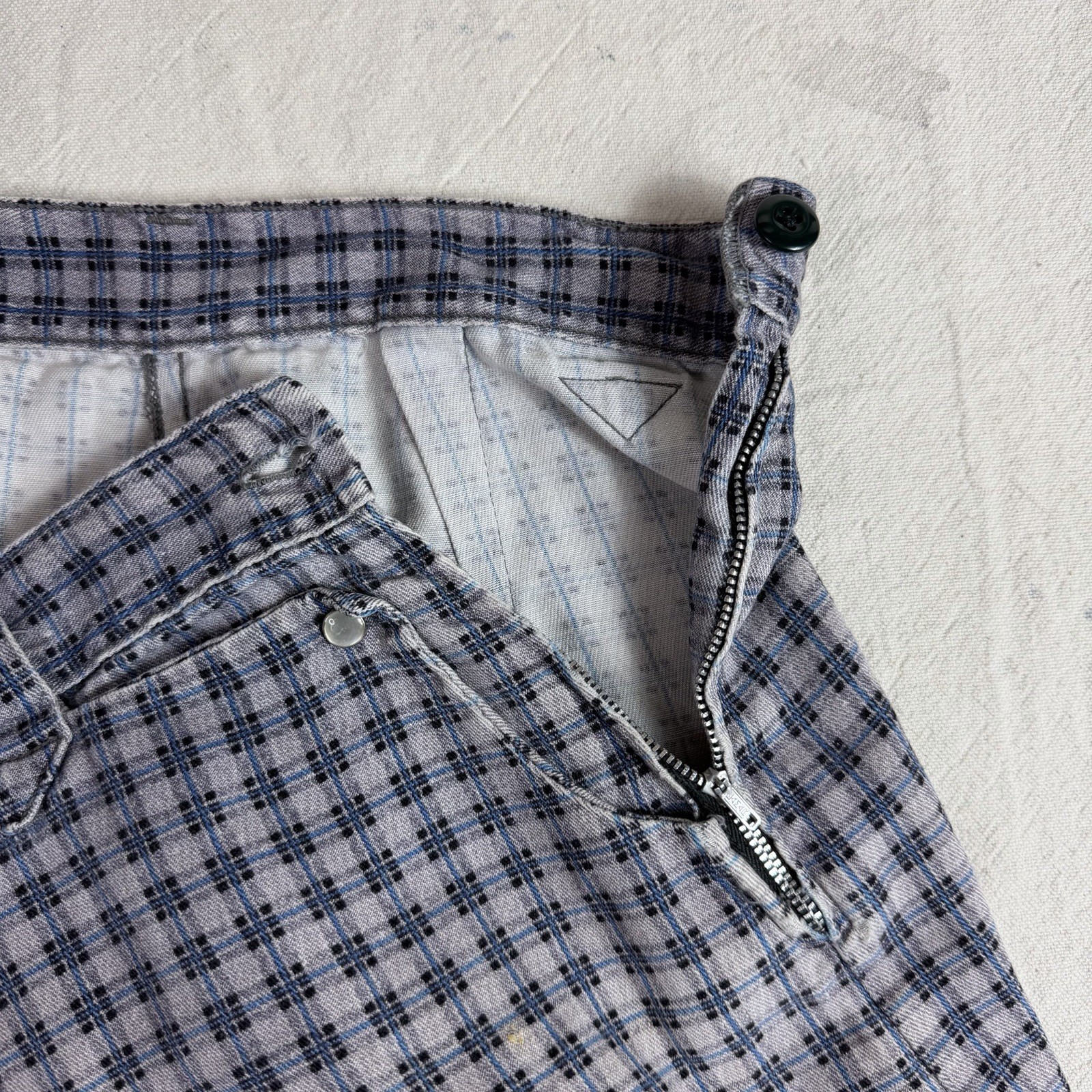 Vintage 50s Plaid Pants Side Zip 29” Trousers Pearl Snap Rockabilly