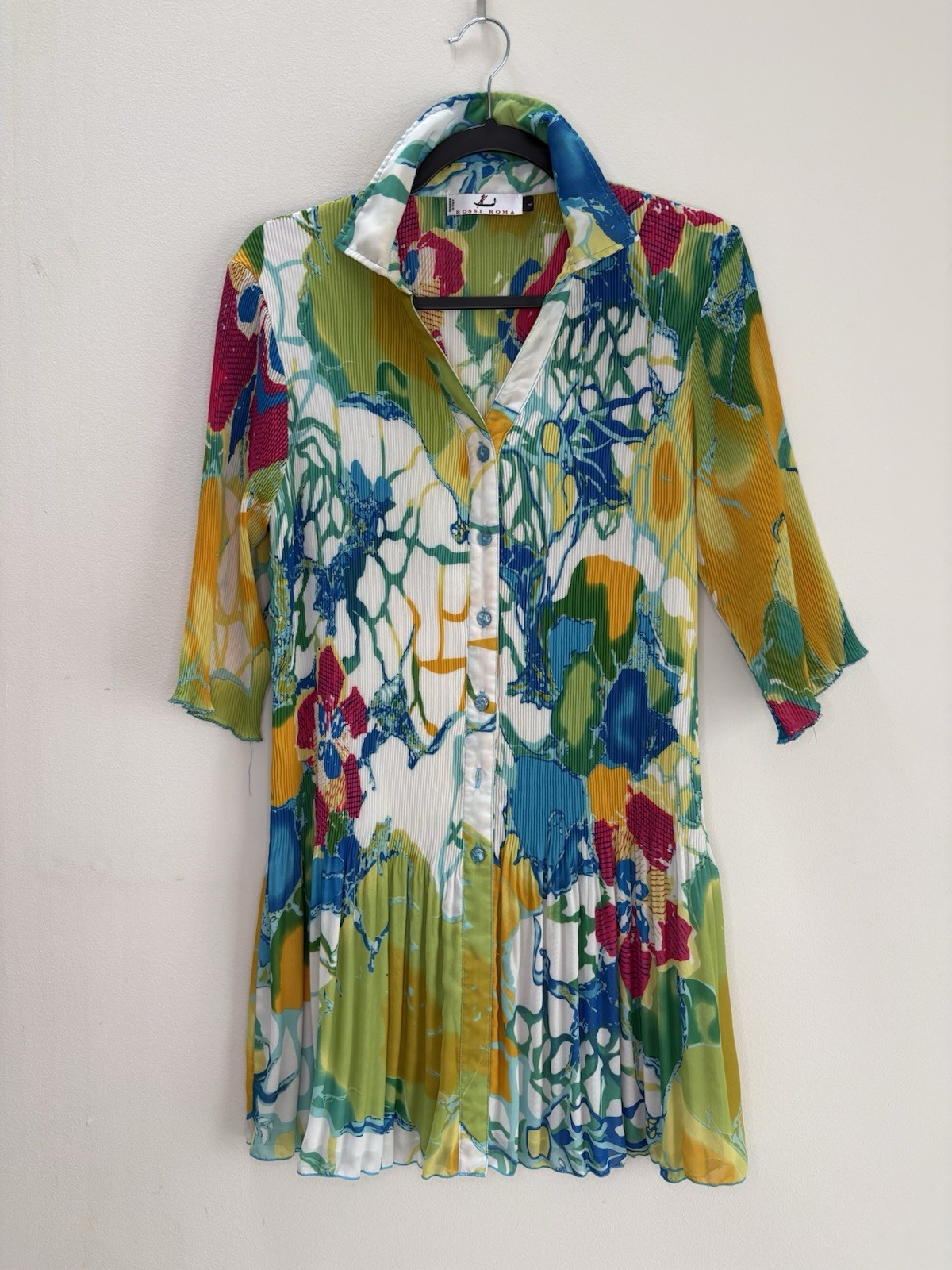 Rossi Roma Vintage Y2K Pleated Dress Womens Large Colorful