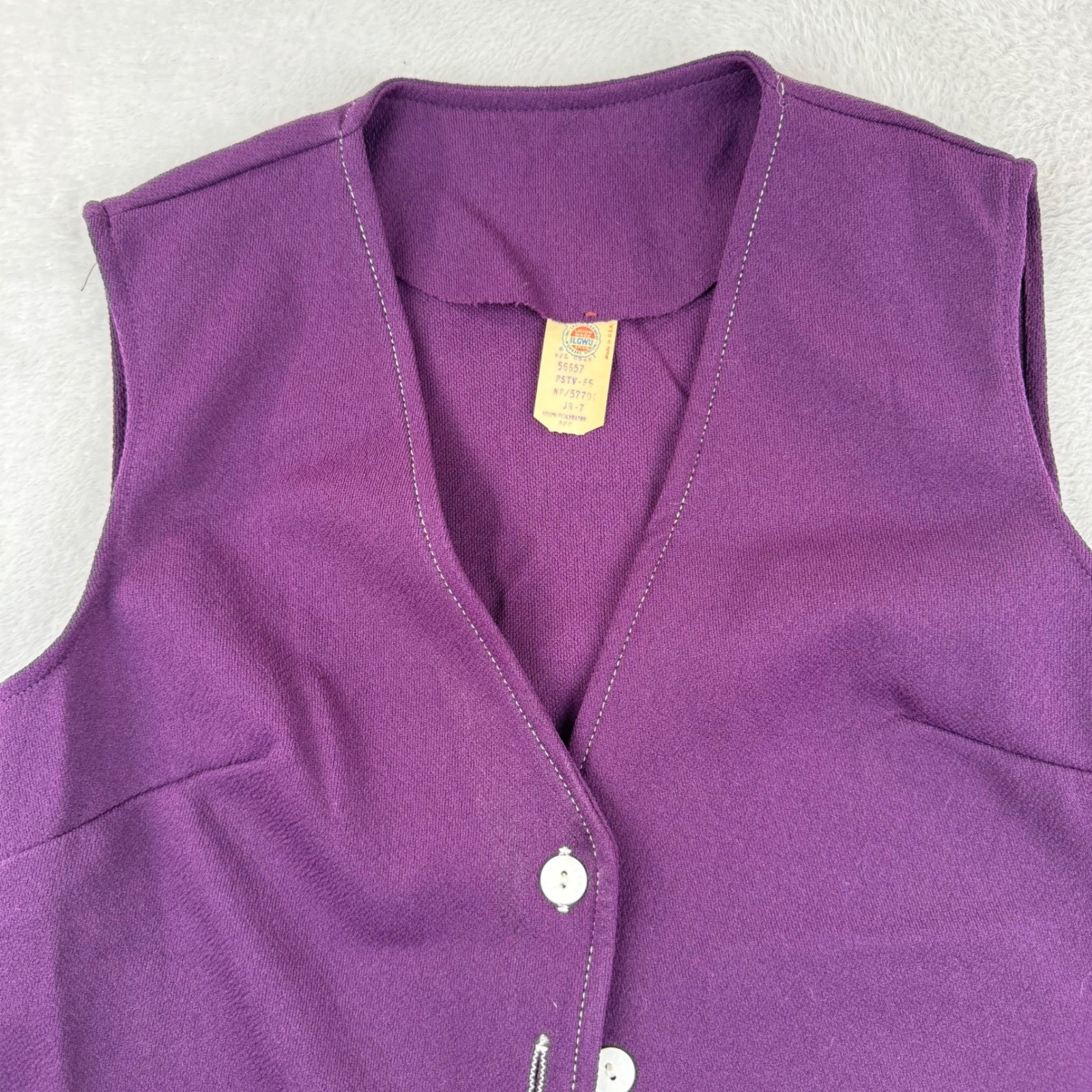VINTAGE Lady Blair Cardigan Vest Set Womens 7 Purple 70s ILGWU Contrast Stitch