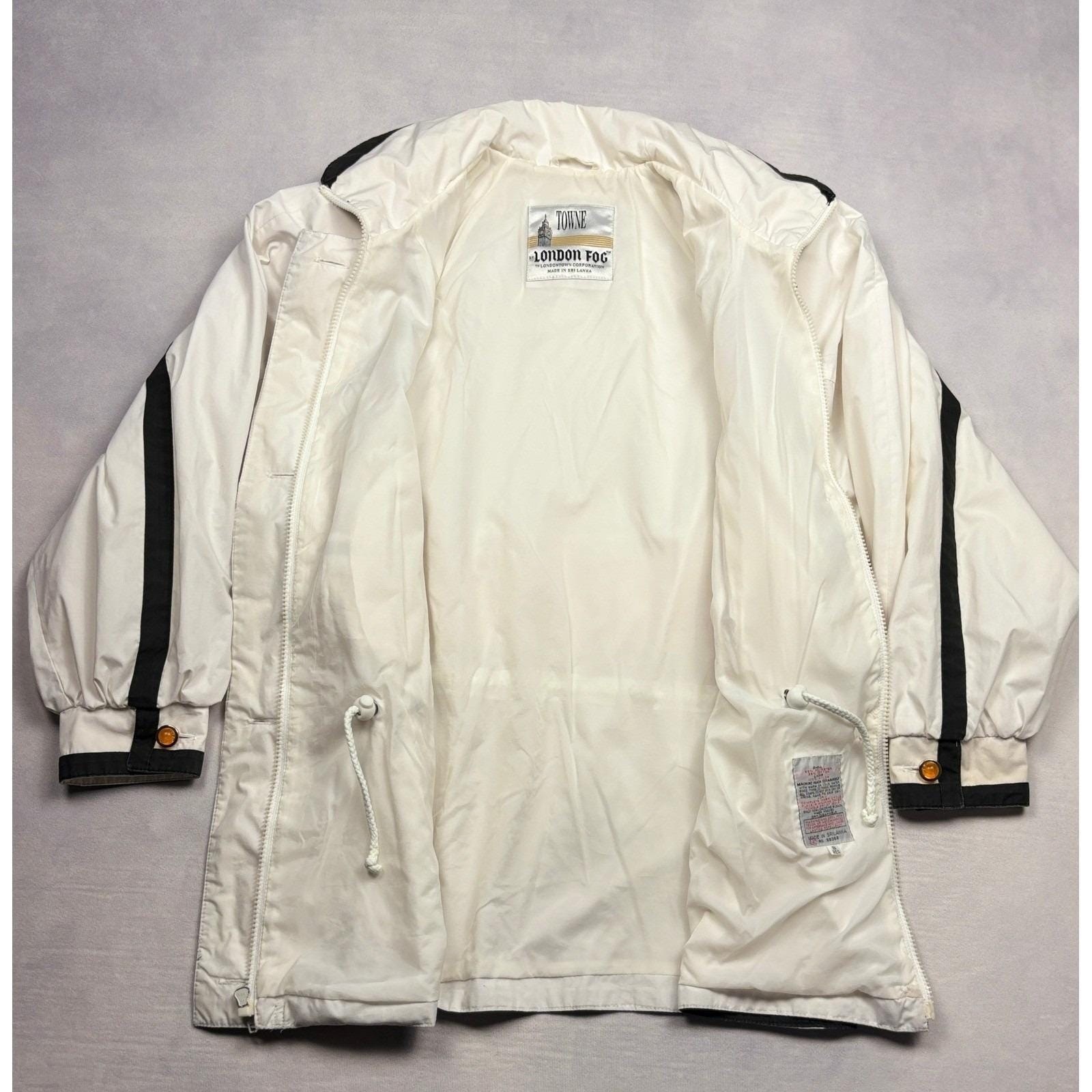 Vintage Towne London Fog Cream White Black Trim Colorblock Jacket Womens Small