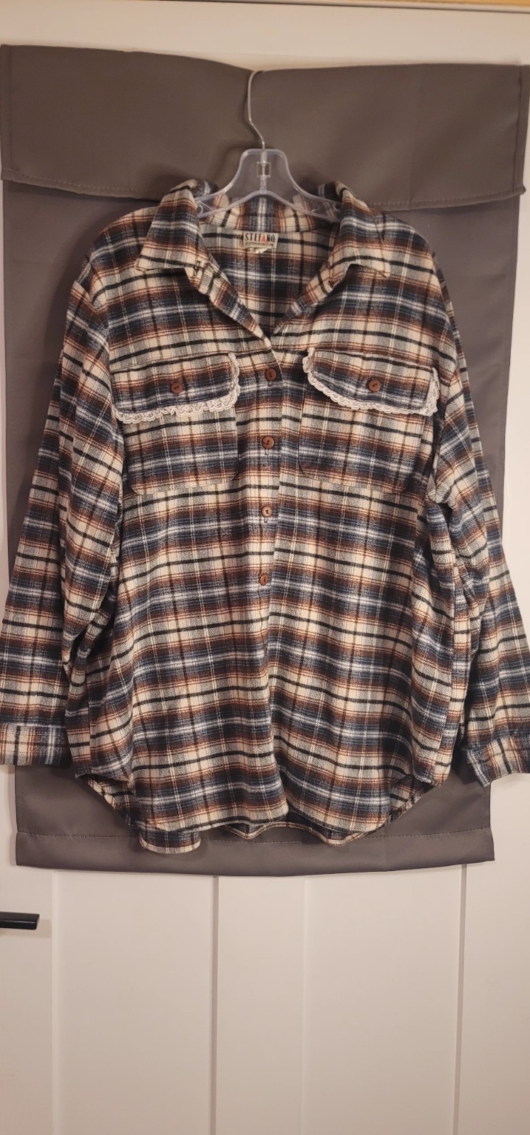 Vintage STEFANO 90s Plaid Button Down Shirt Size 22W Casual Outdoor Red,WT&Blue