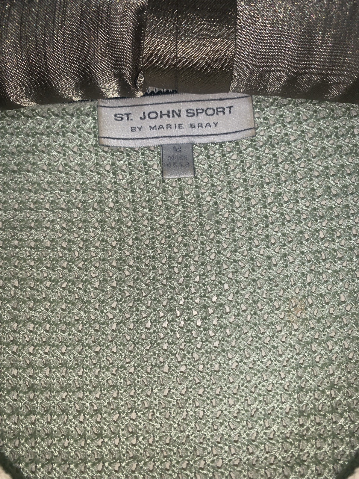 Vintage St John Knit Sweater Size S/M 80s Pale Mint Green Ivory Black Trim