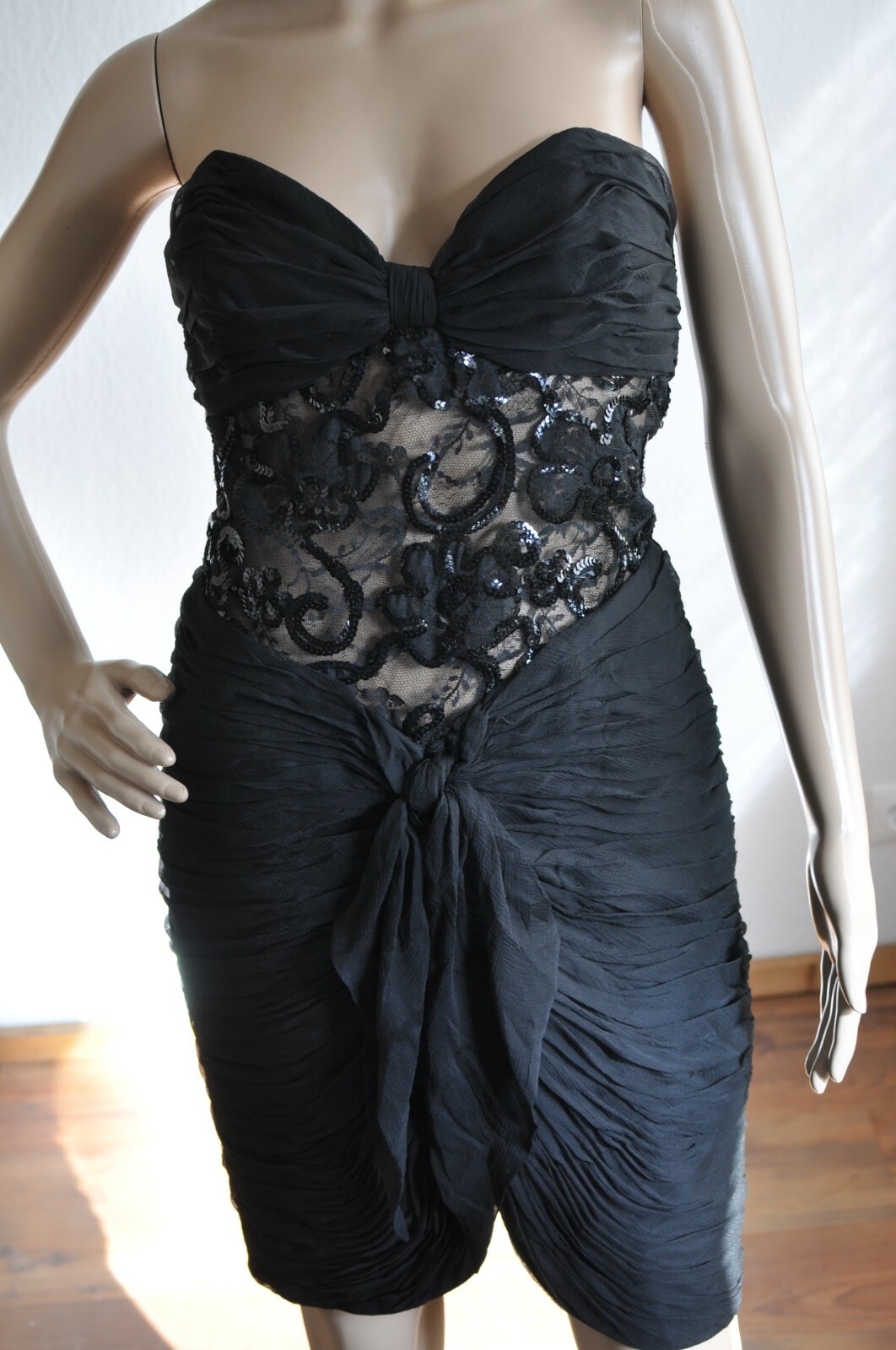 Bellville Sassoon Mullany Evening Party Cocktail Dress Silk Lace Vintage 90s 38
