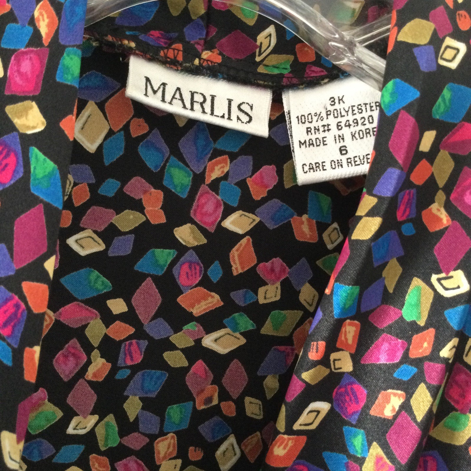 Vtg Marlis Blouse Colorful Confetti Print Draped Cowl Neck Retro Artsy Career 6