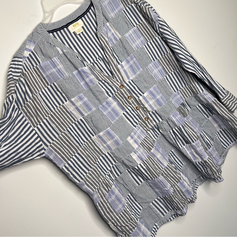 Anthropologie Maeve The Zoe Swing Blouse Blue Patchwork Oversized A29 Size L