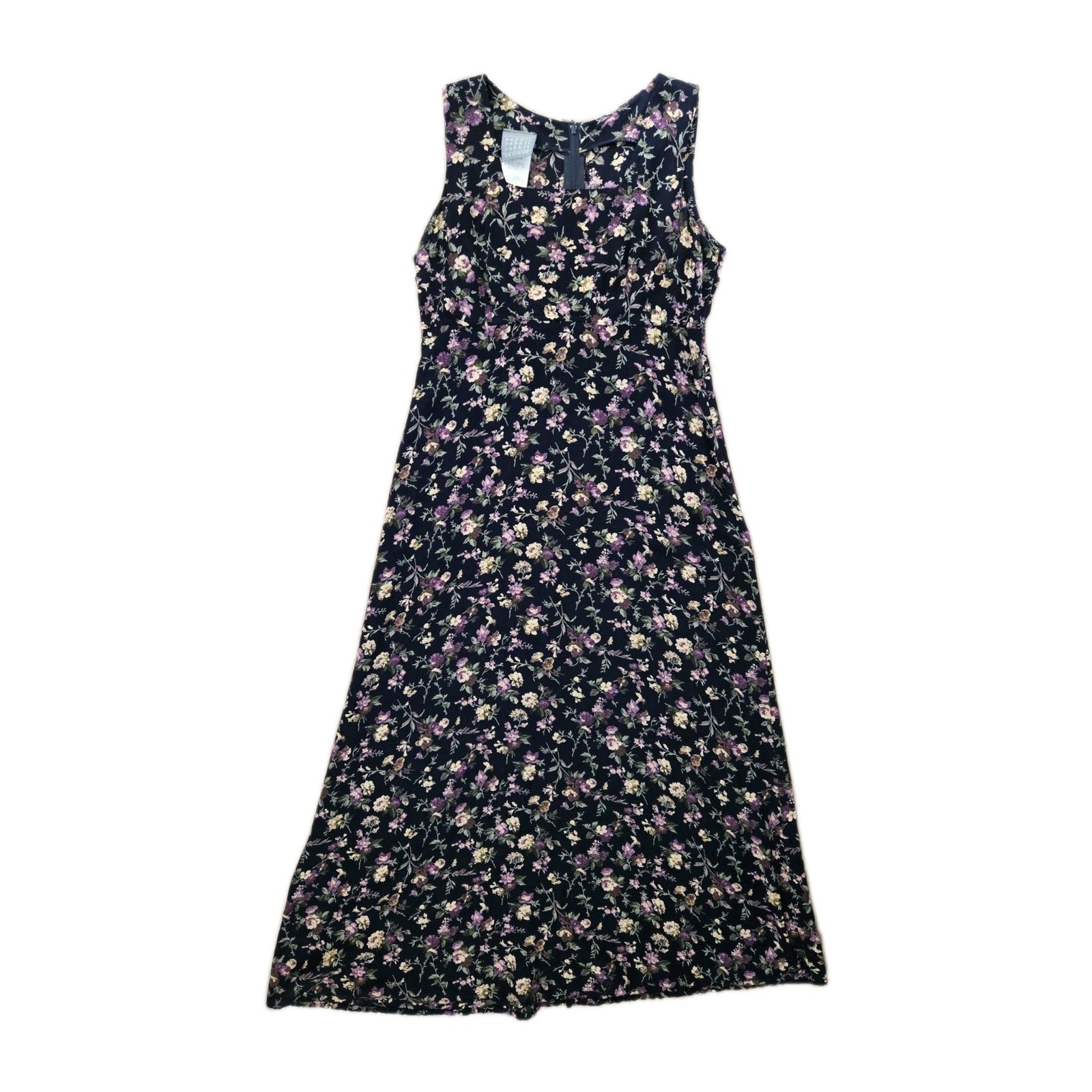 Vtg Rabbit Designs Purple Floral Maxi Dress Grunge Goth Boho Sz 4 Petite