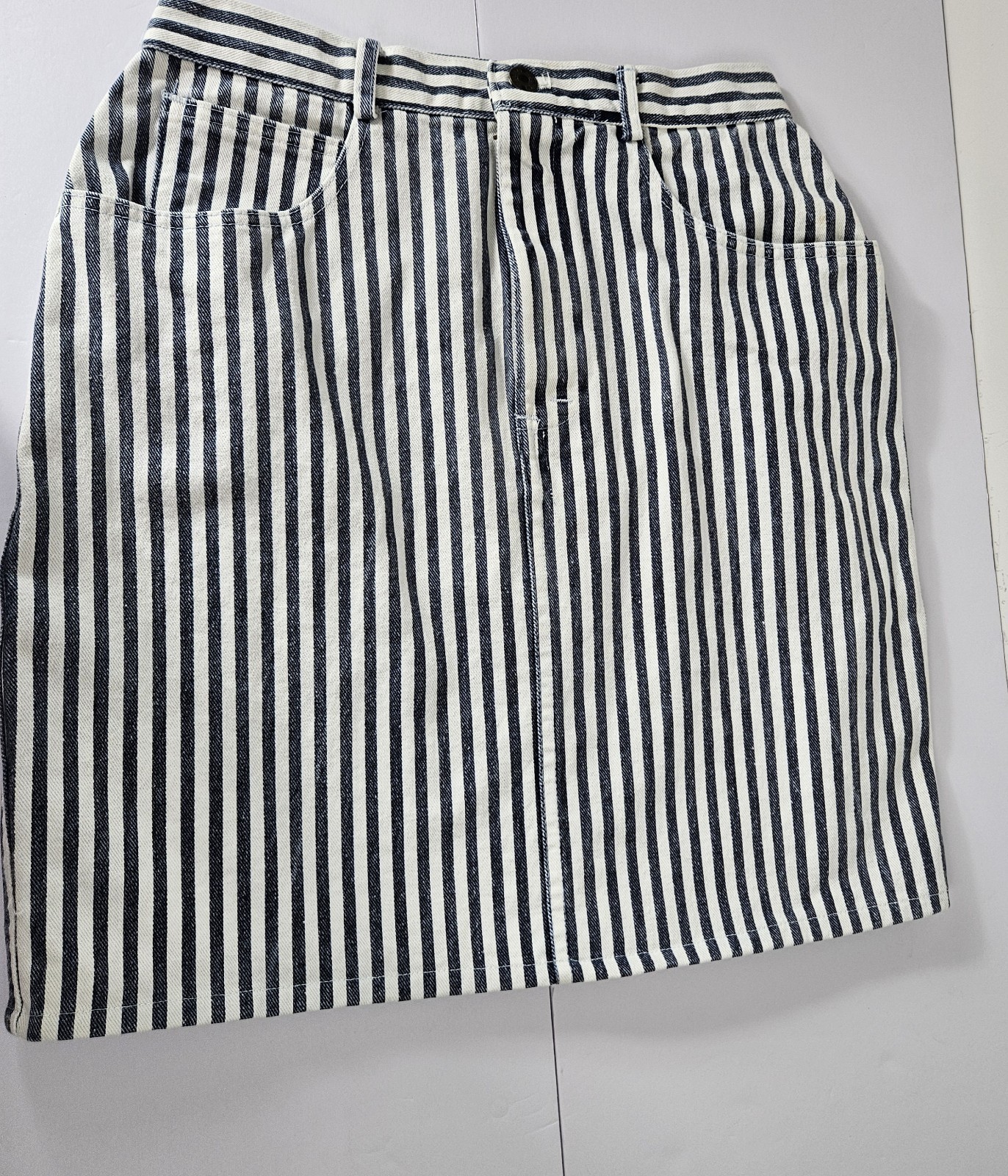 70s 80s Vintage HELIUM Striped PENCIL DENIM SKIRT USA SIZE 11 TALON 42 ZIPPER