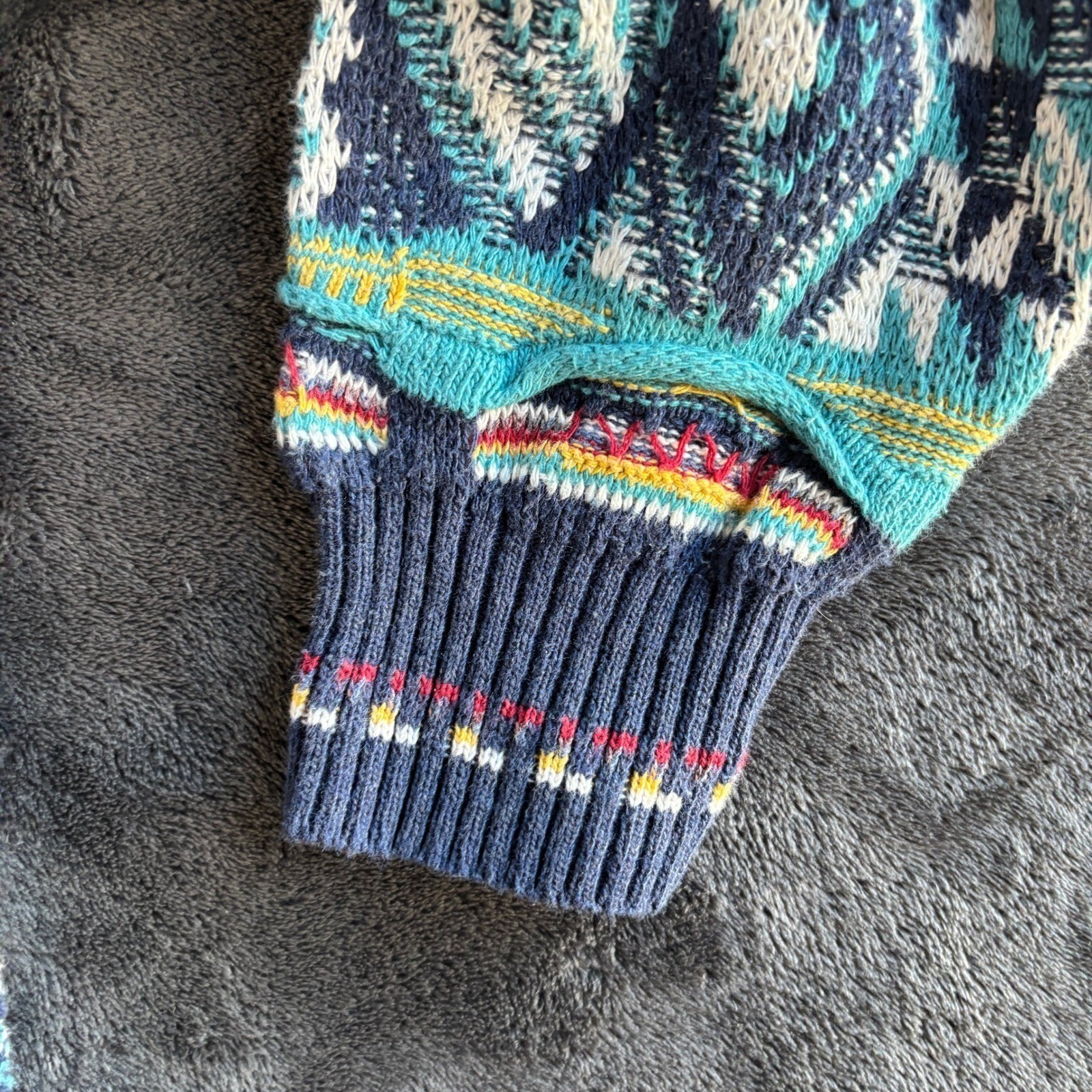 VTG Idea Uomo 3D Knit Sweater Coogi Style 90s Hip Hop Multicolor Mens Medium
