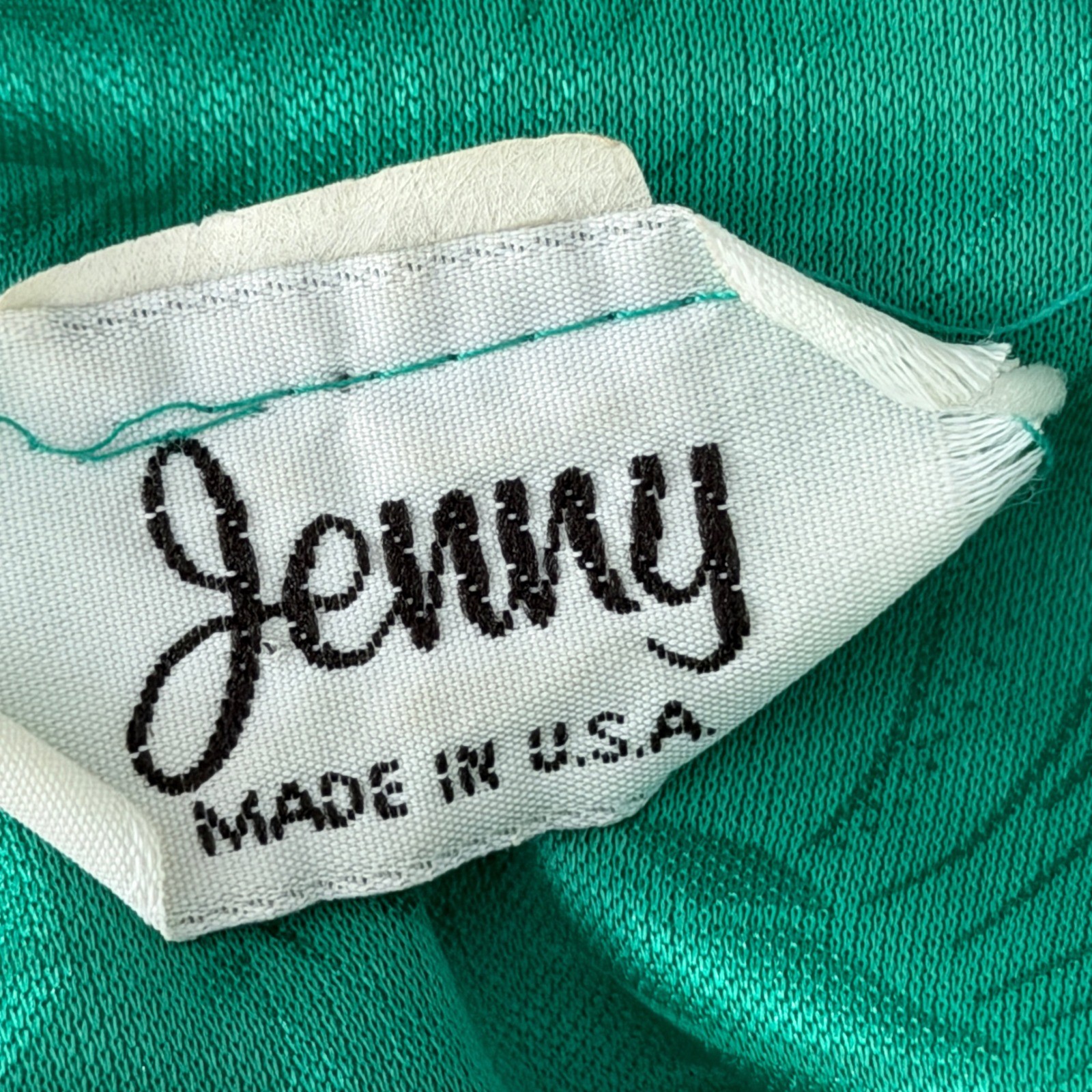 Jenny Vtg Dress Emerald Green Jewel Regency Floral Jacquard Drop Waist Blouson