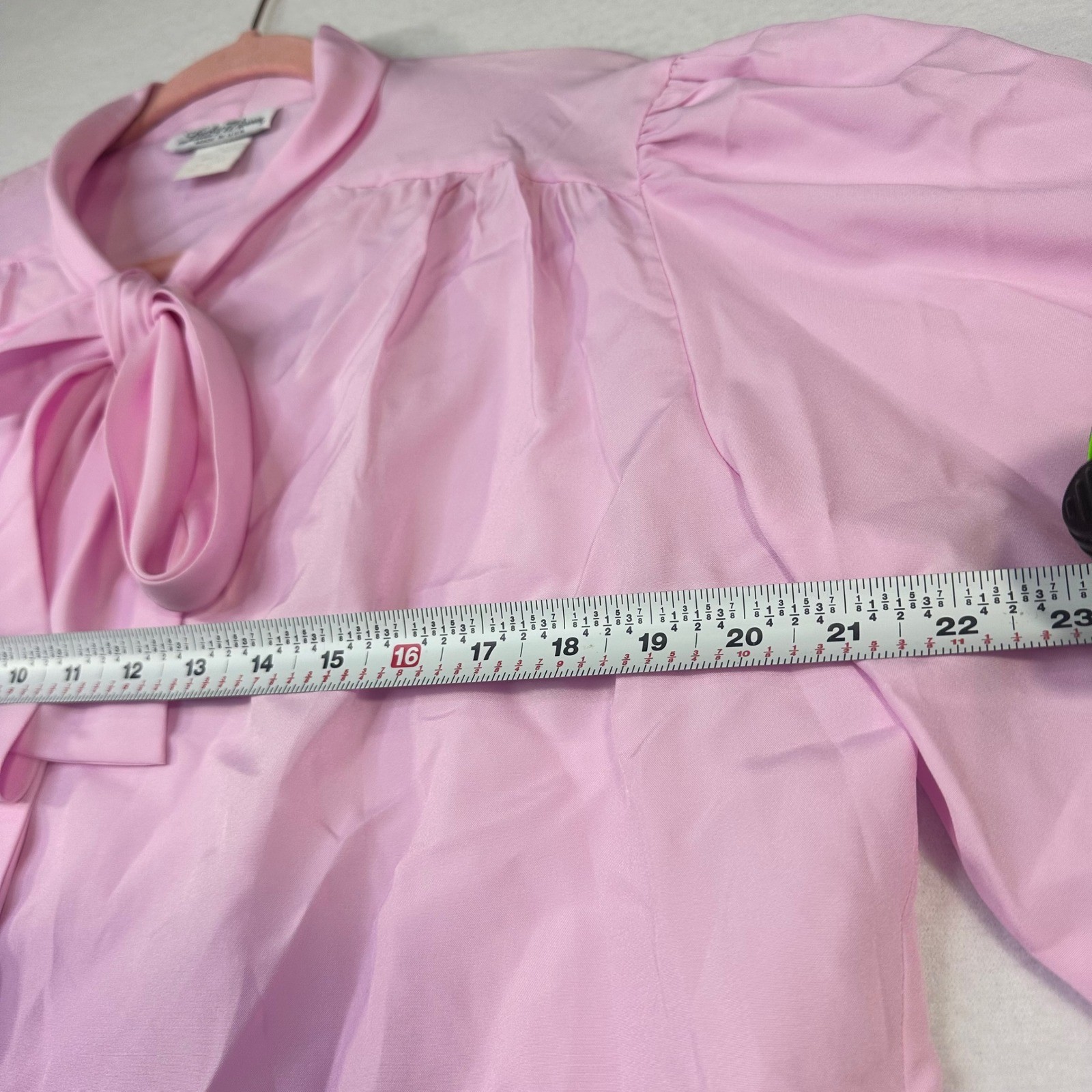 Vintage Lucky Winner Pink Tie Neck Blouse Long Sleeve Secretary Top Size 38 USA