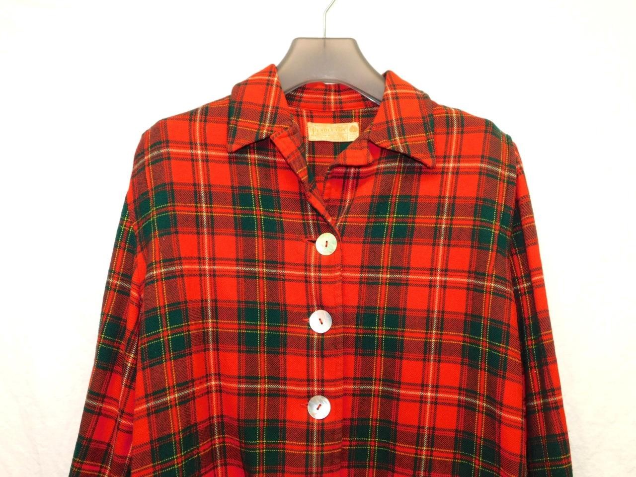 Vintage Pendleton L Woman Red Green Tartan Plaid Wool Shirt Jacket Blazer Button