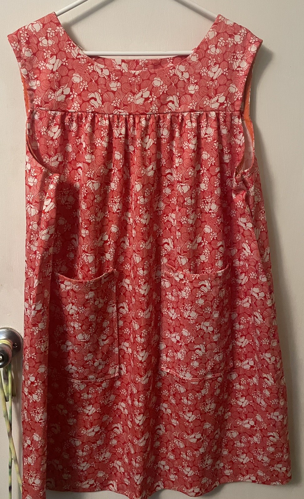 Vintage Red Floral Smock Dress Housecoat Handmade