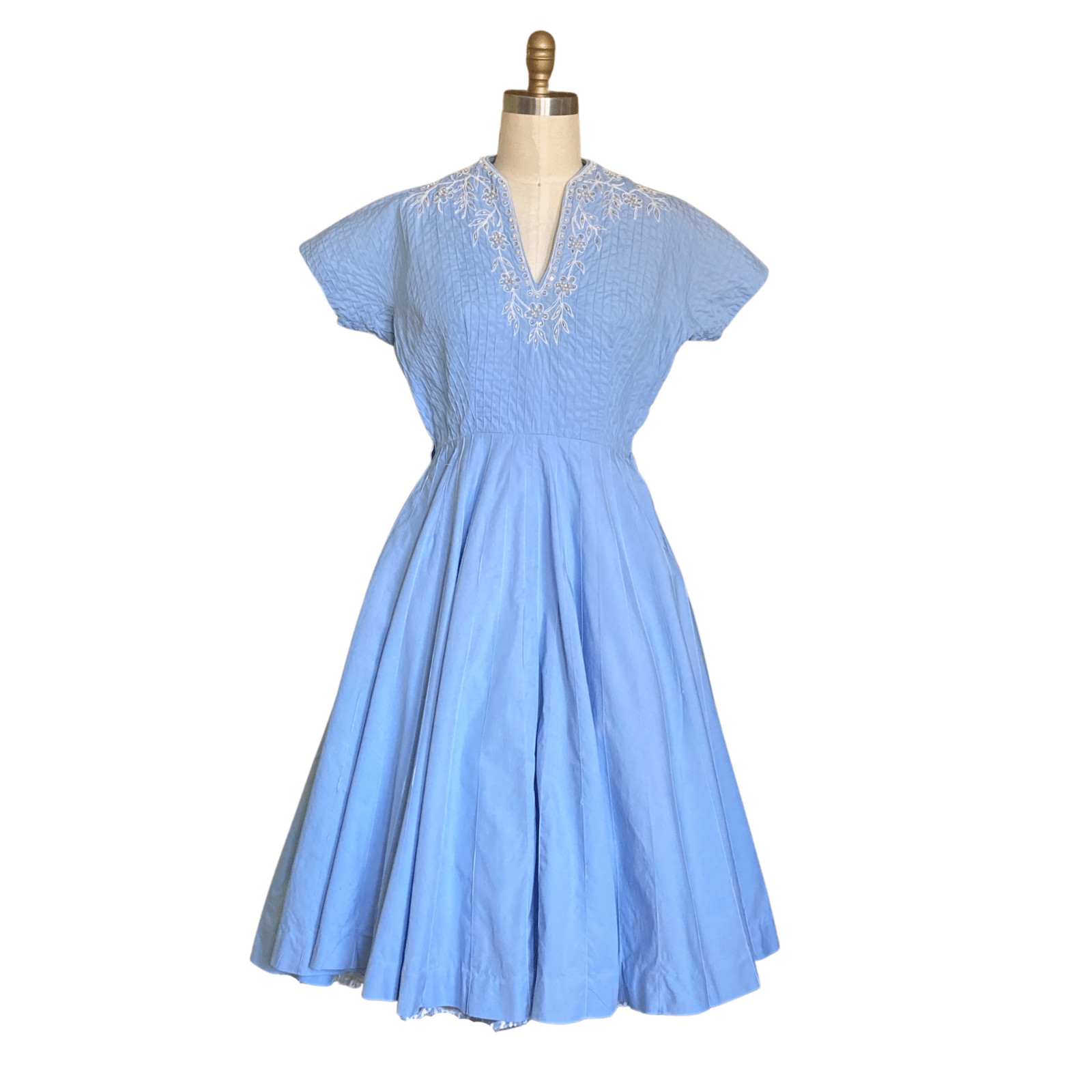 Vintage 1950s Light Blue Pearl & Rhinestone Party Dress | 1950s Cocktail Dress