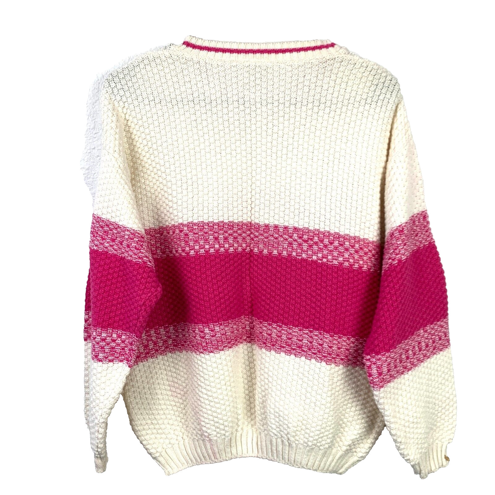 Vintage 90s Bobbie Brooks Pink Off White Knit Sweater Medium Made in USA
