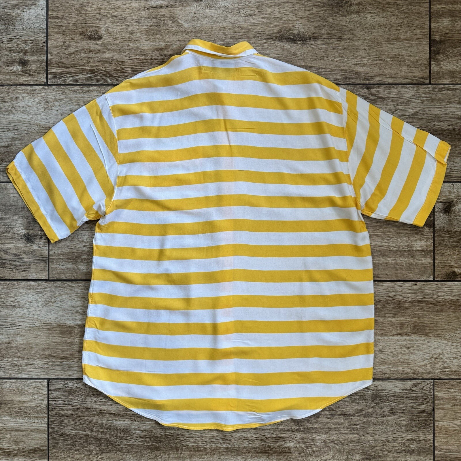 Krazy Kat Women’s Button Down Shirt Yellow White Stripe Short Sleeve 22/24
