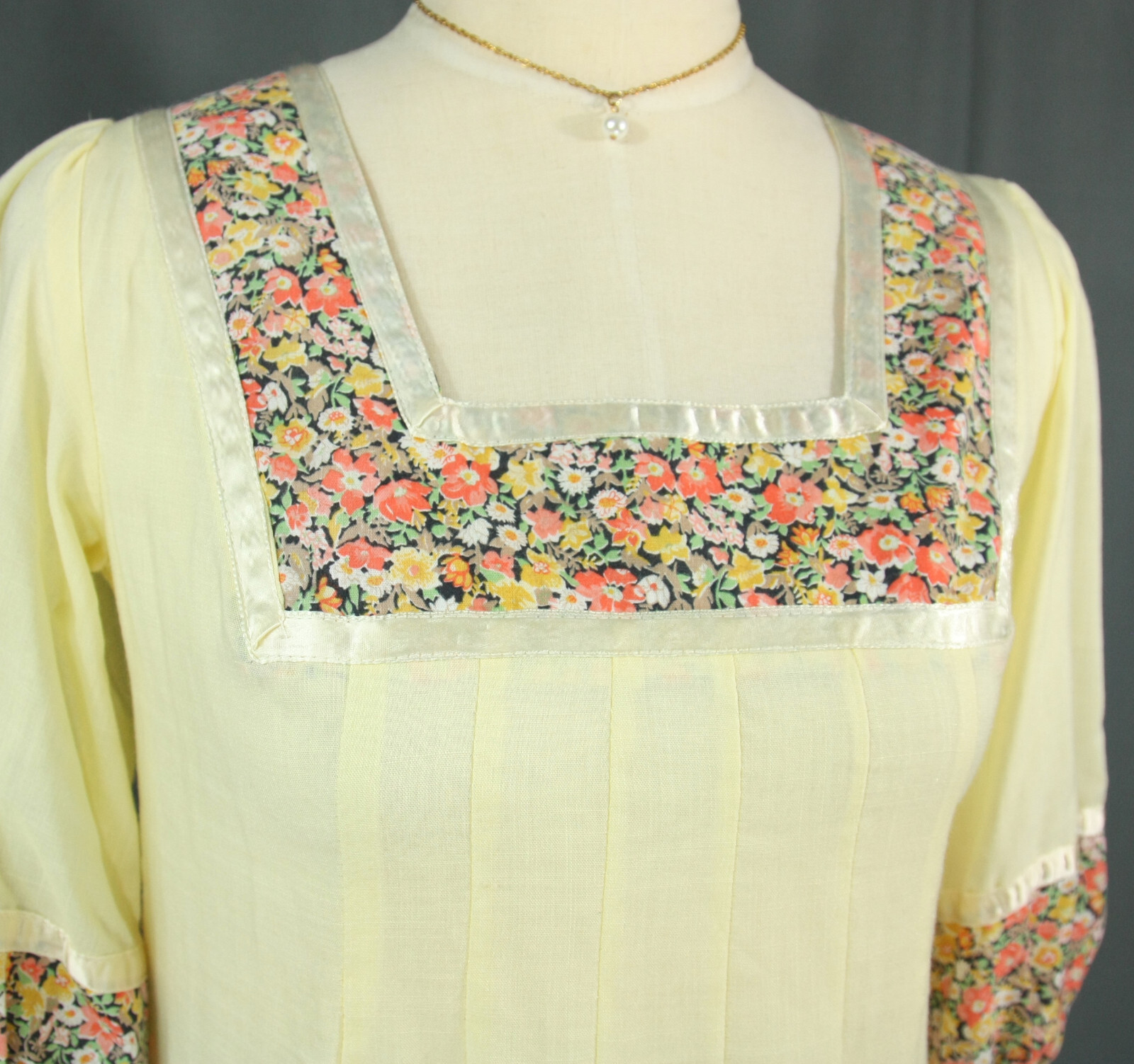 Vintage Paper Moon Yellow Country Floral Prairie Boho Hippie Dress 5 1990s