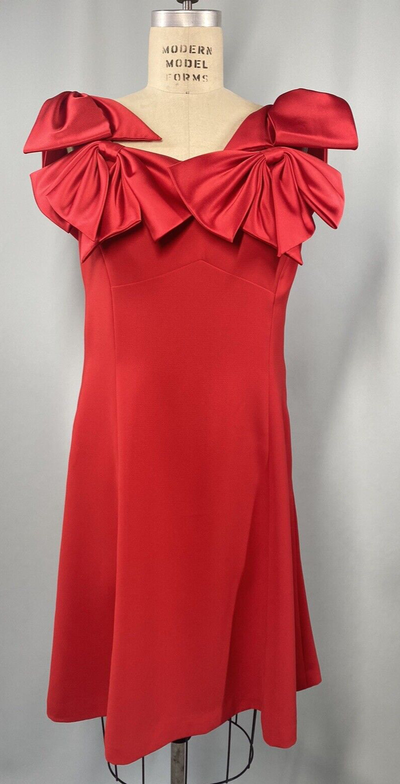 BIGIO Collection Vintage Dress SIZE 10 LARGE red bows 90s Y2K flare classic USA