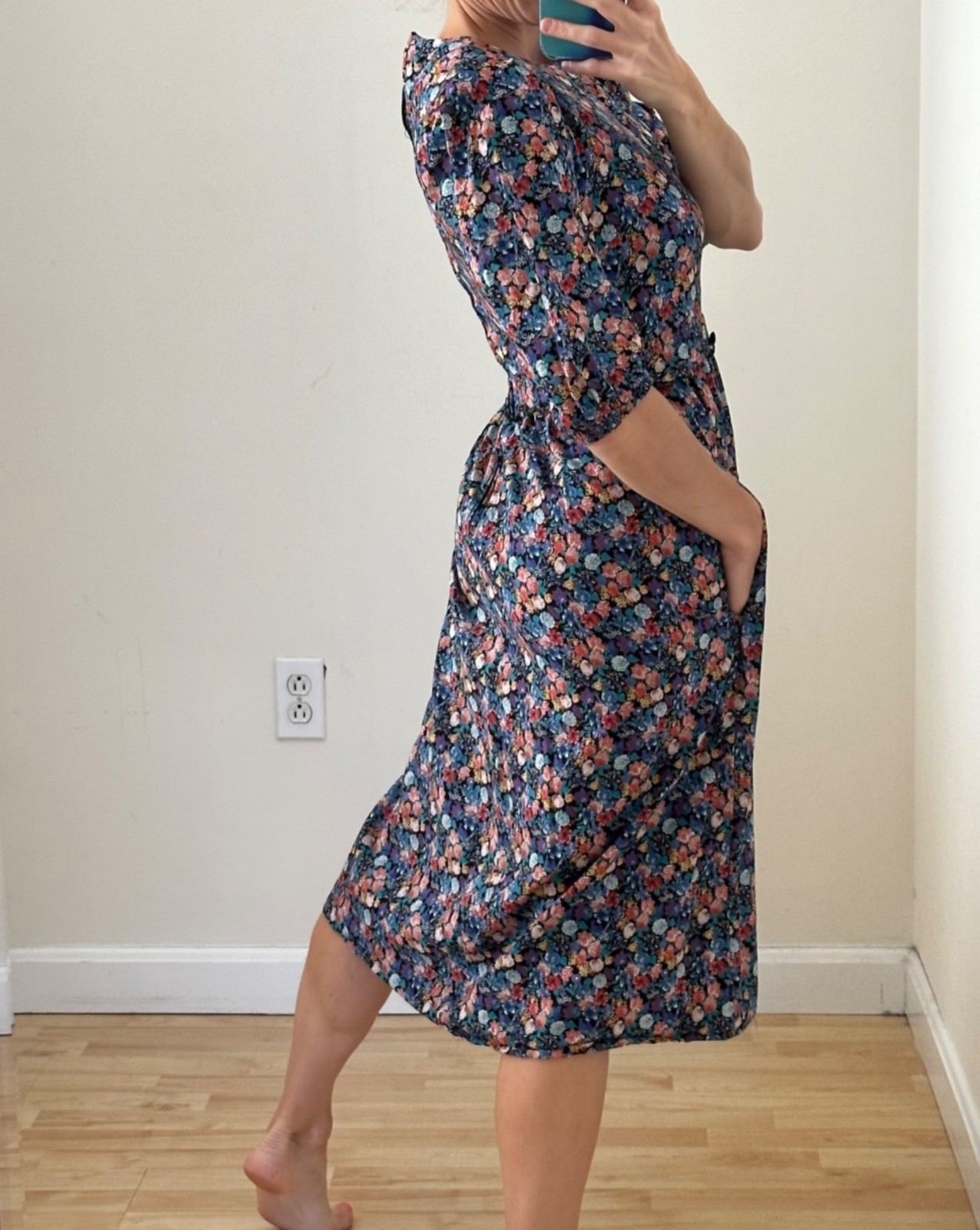 Vintage Jane Schaffhausen Belle France Floral Midi Dress Puff Sleeve Cottagecore