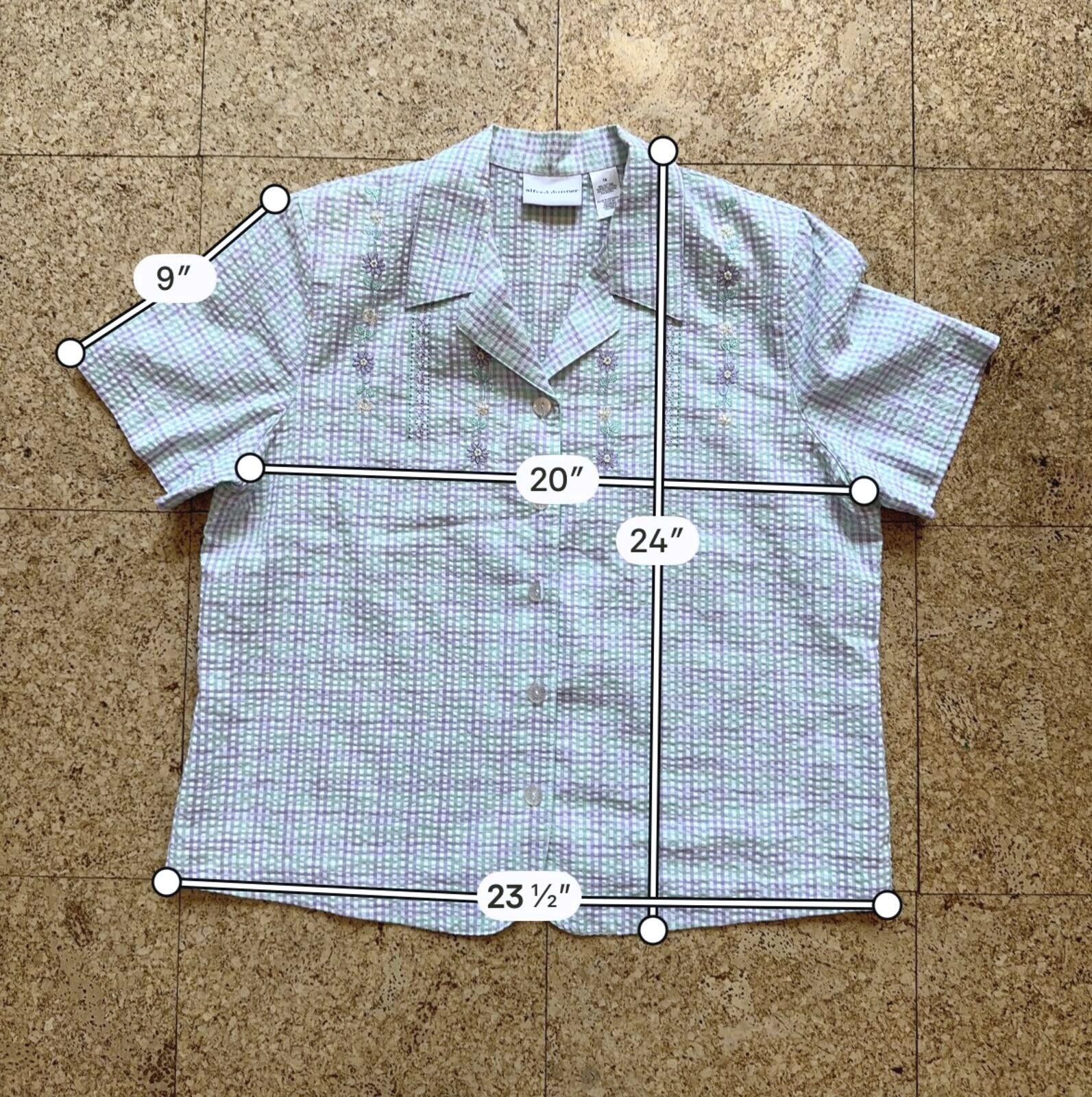 ALFRED DUNNER Gingham Button Up Shirt Womens 14 Green/Purple/White Cottage Beads