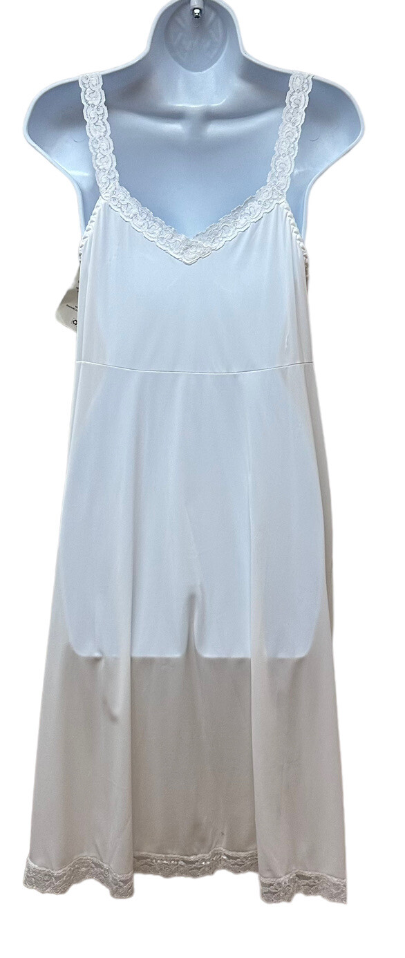 Shadowline Vintage White Slip Lingerie Silky Satin Nylon Lace Size 38 24″ NEW