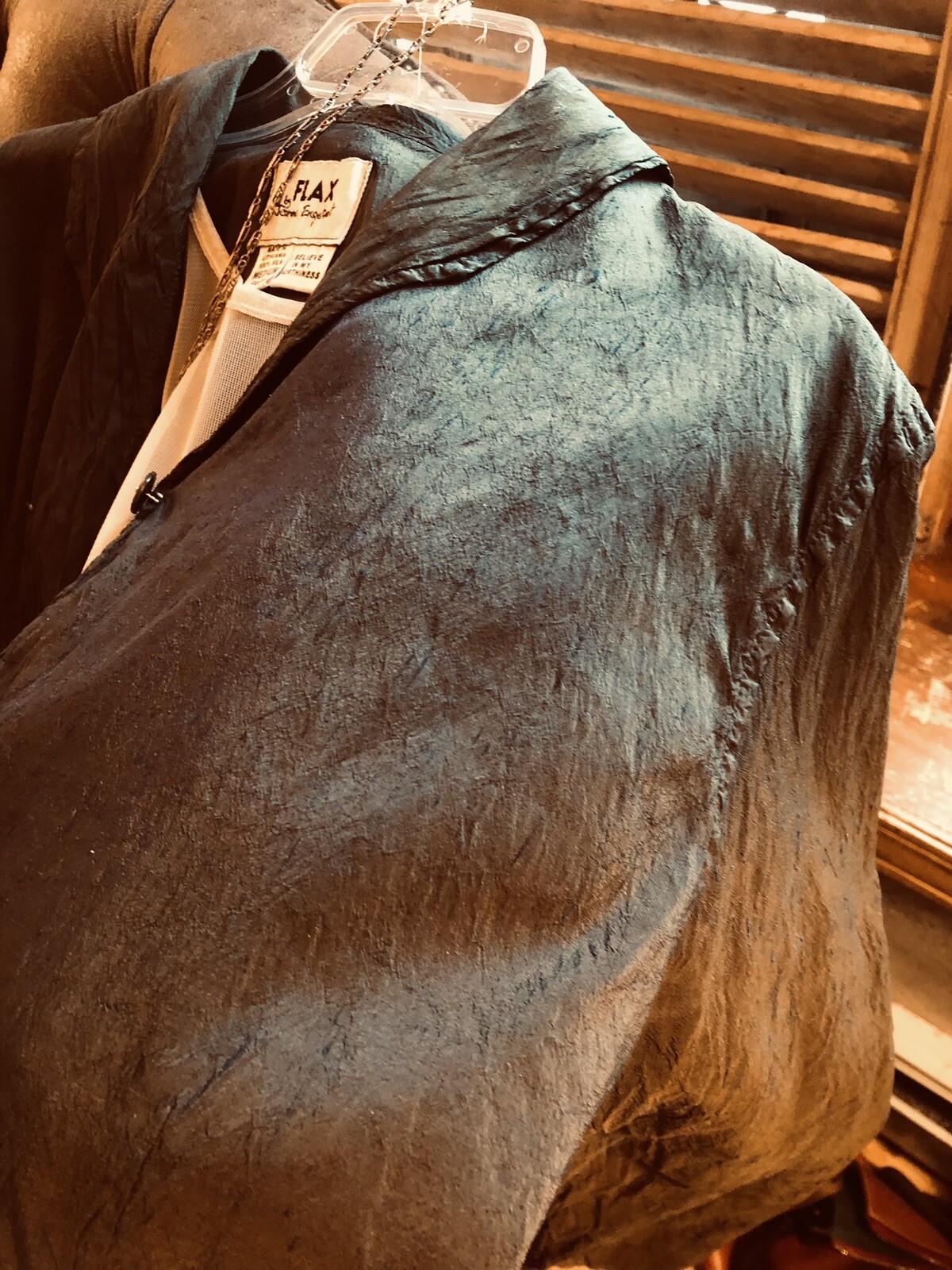 vintage 90s jacket FLAX by Jeanne Engelhart olive silk iridescent lagenlook top