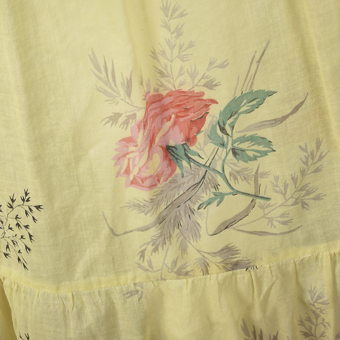 XXS 1930s Dress Sheer Yellow Day Dress Large Rose Print 30s Vintage Day Wear