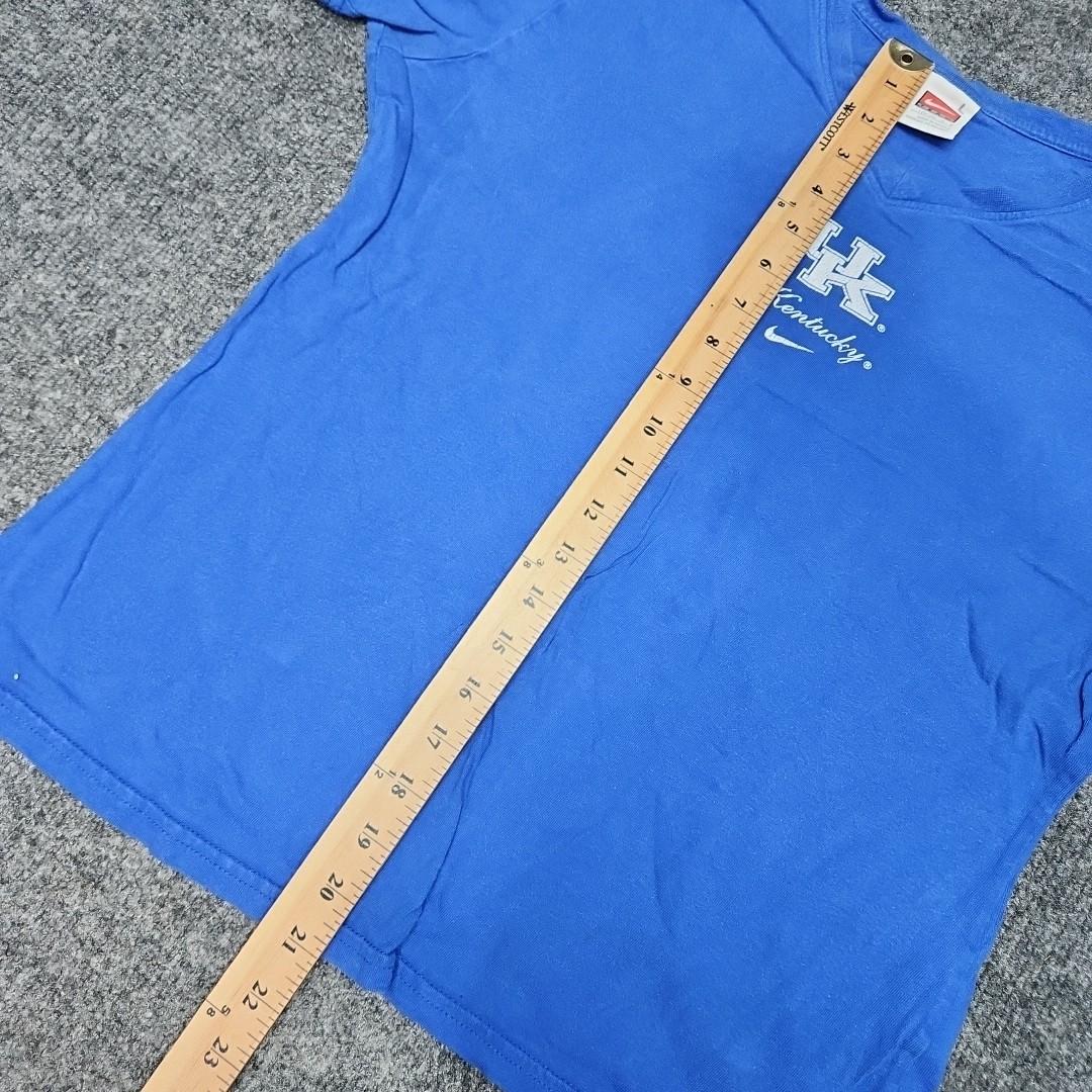 Vintage Nike Team Kentucky Women Large Blue Center Check V-Neck UK Wildcats Tee