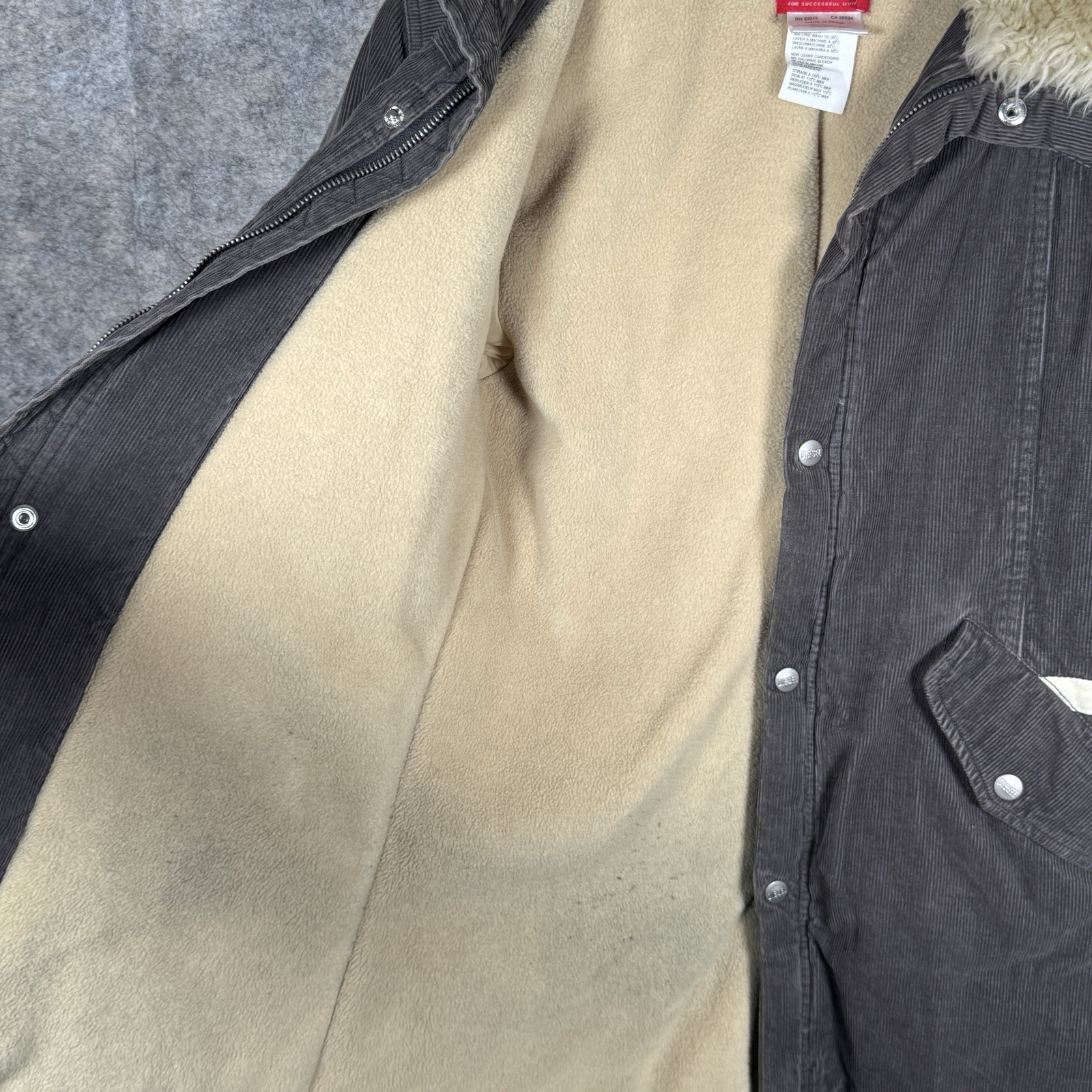 Vintage Womens Diesel Corduroy Jacket Size XXL 19×29 Faux Fur Collar Sherpa Line