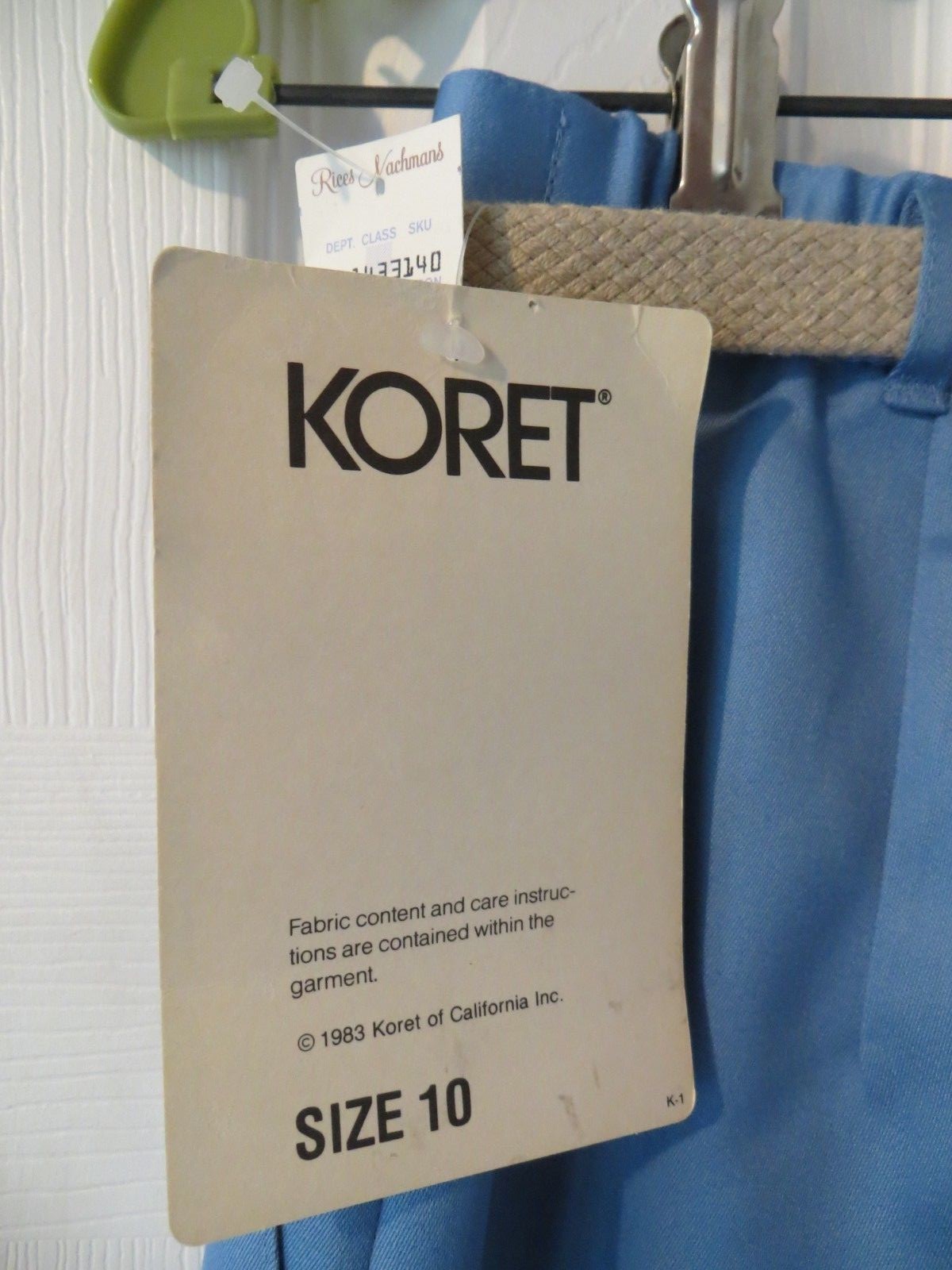 NWT 80’s Vintage Koret Light Blue Poly Cotton Belted High Waist Mom Pants 10