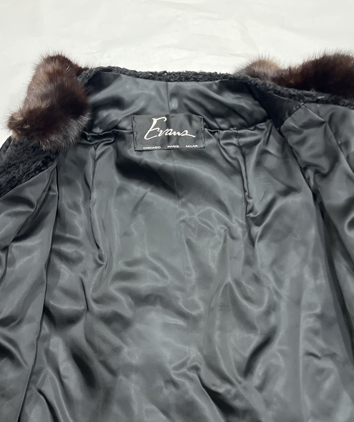 Vintage Persian Lamb Coat Mink Collar Large Black Brown Curly Lamb Old Money