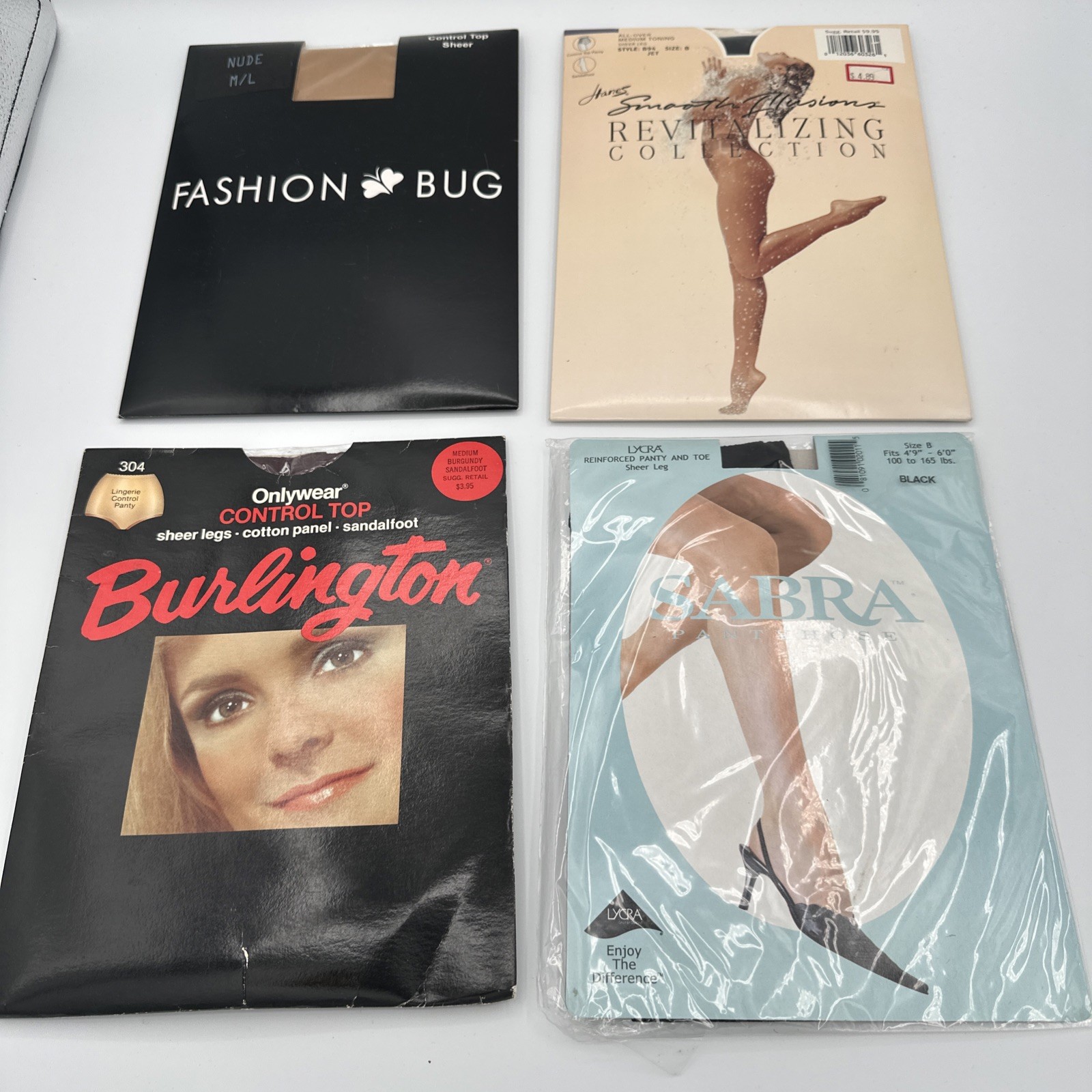 Vintage Pantyhose Bundle Sz B Medium Hanes Burlington Sabra Fashion Bug Set 4pk