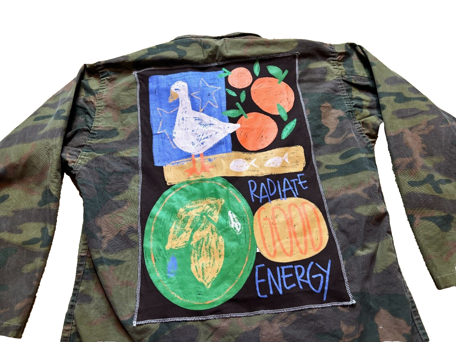 Craftcore Upcycle Salvage Vintage 70s Saf-T-Bak Camouflage Jacket Patches M/L