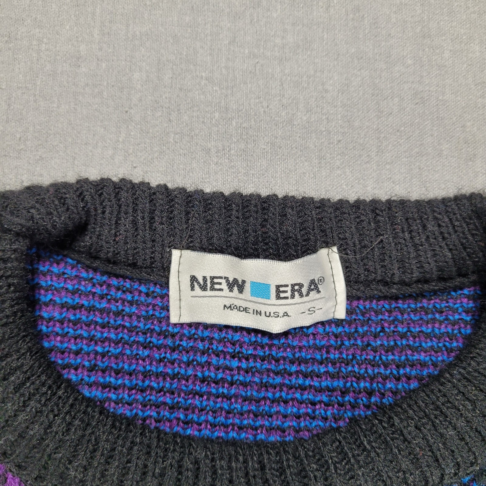 Vintage New Era Sweater Women Small Retro Colorful Color Block Knit Acrylic
