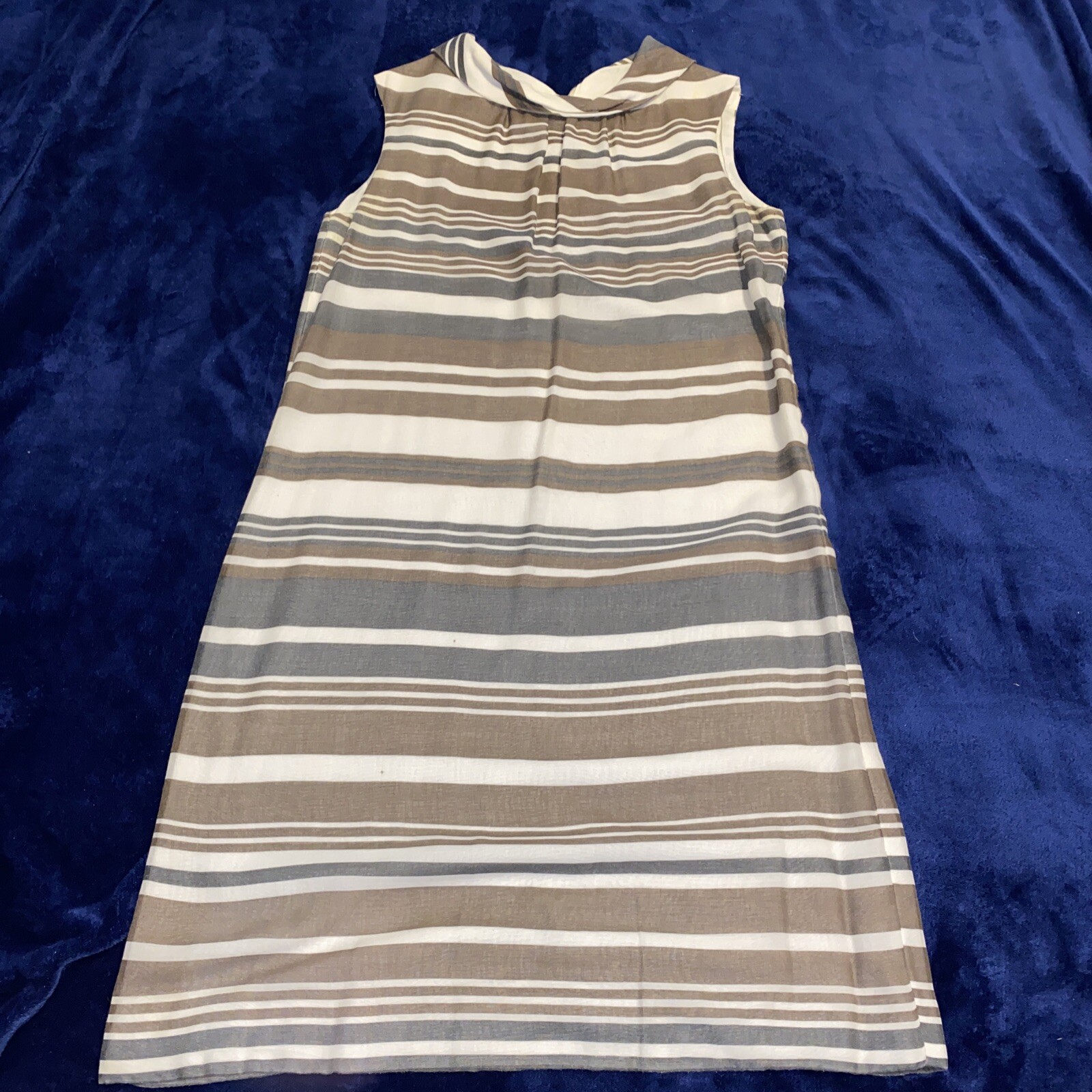 Vintage 60’s Hippie Mod Brown Grey White Sleeveless Dress Size S-M Short Shift