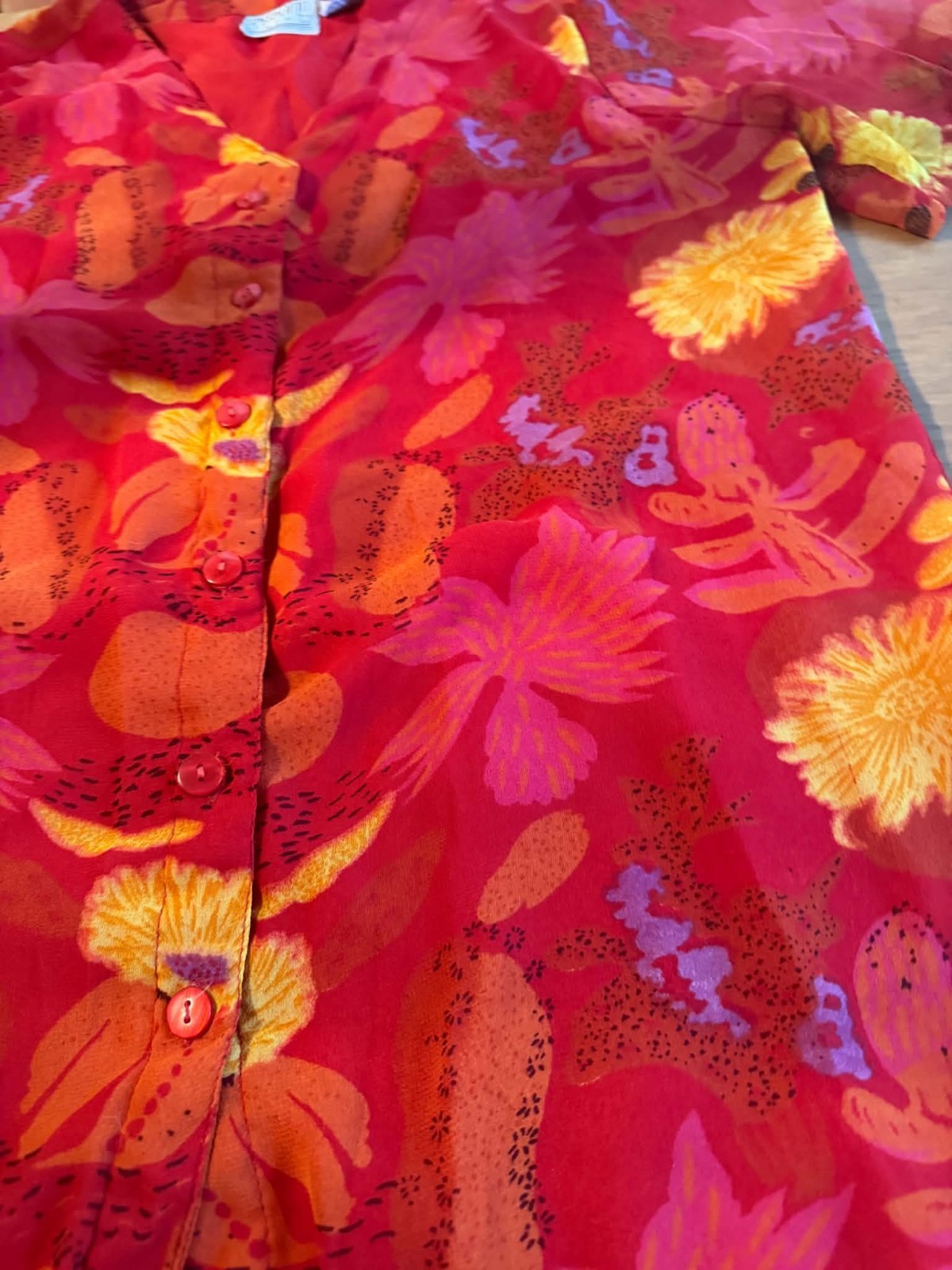 Vtg Speed Limit MPH Button Up Shirt Floral Red & Yellow Size Large 80s/90s