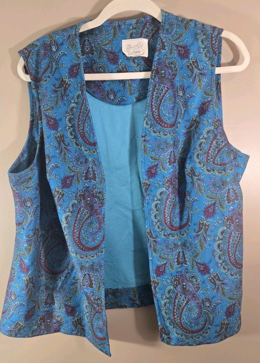 Vtg Women’s British Lady Blue Paisley Vest Sz L Hippie 70s