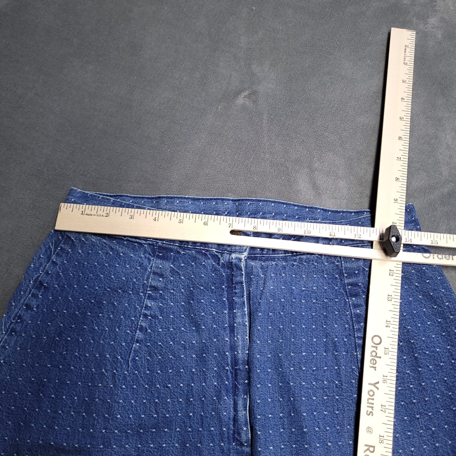 Vtg 80s Kayo California Denim Dot Skirt USA Made Size 13 Cotton Modest
