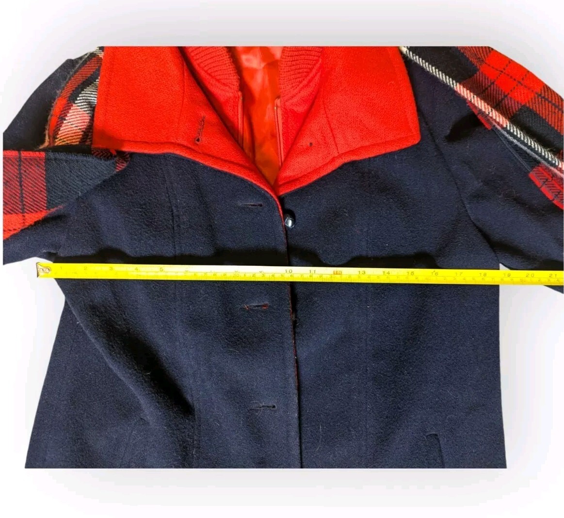 Vintage Wool Pea Coat Blue w/ Red Lining & Scarf Sz M Made In USA Preppy