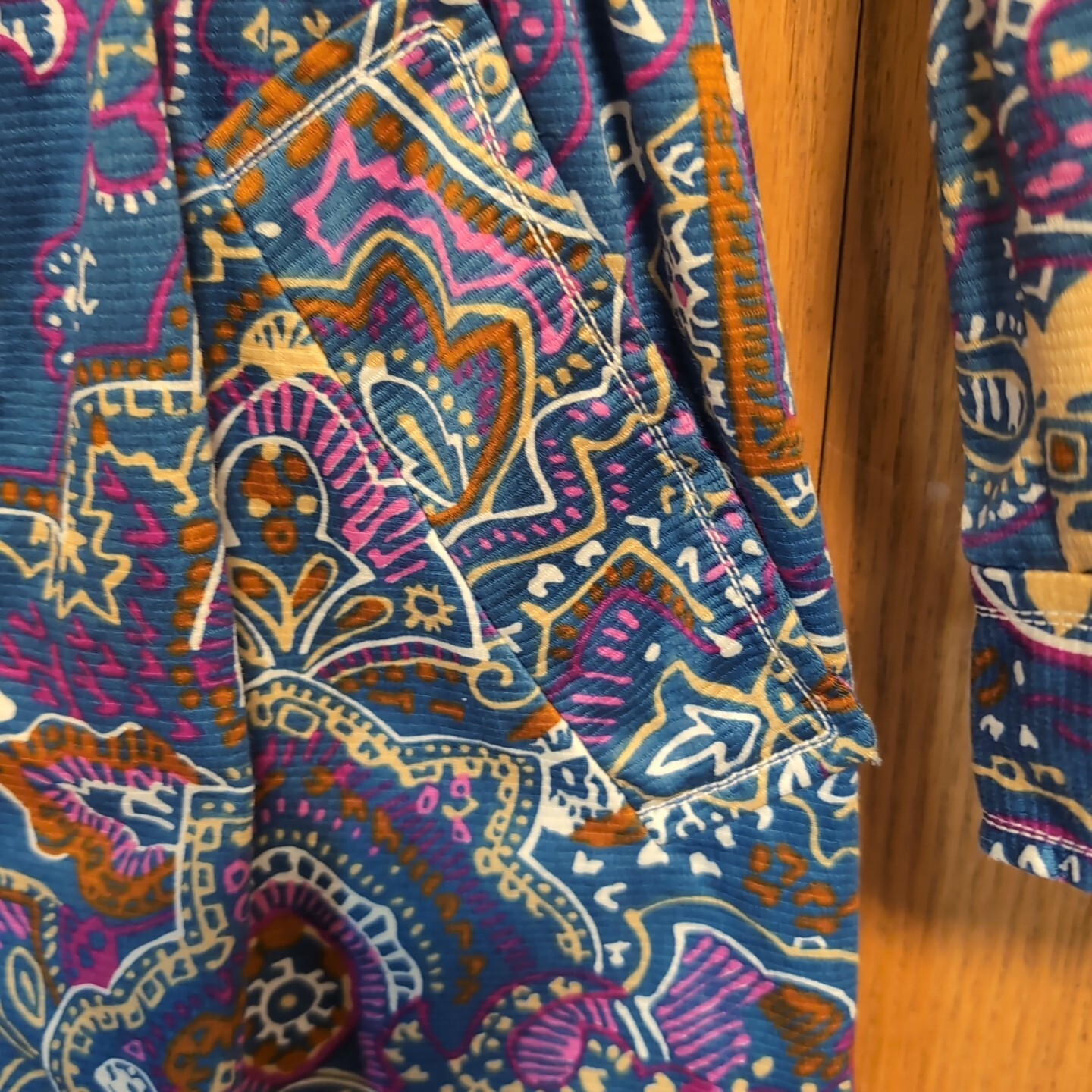 Vintage 1970s McMullen Shirtwaist Dress Blue Paisley Pattern Designer Big Collar
