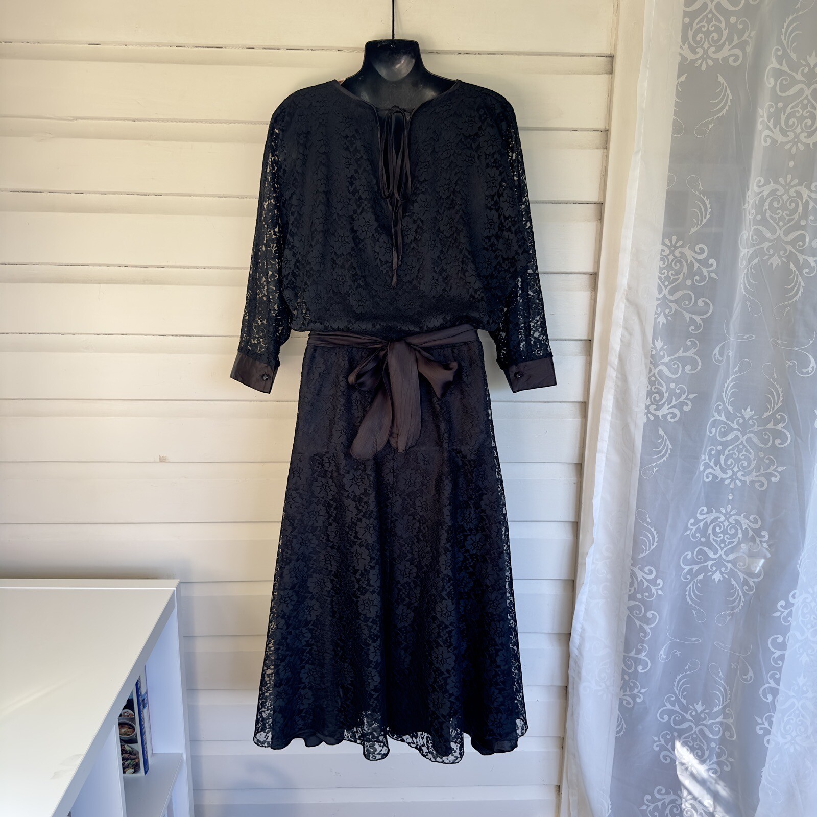 Purple Patch Women Dress Size 14 Bust 90cm Black Lace Long Sleeve Midi